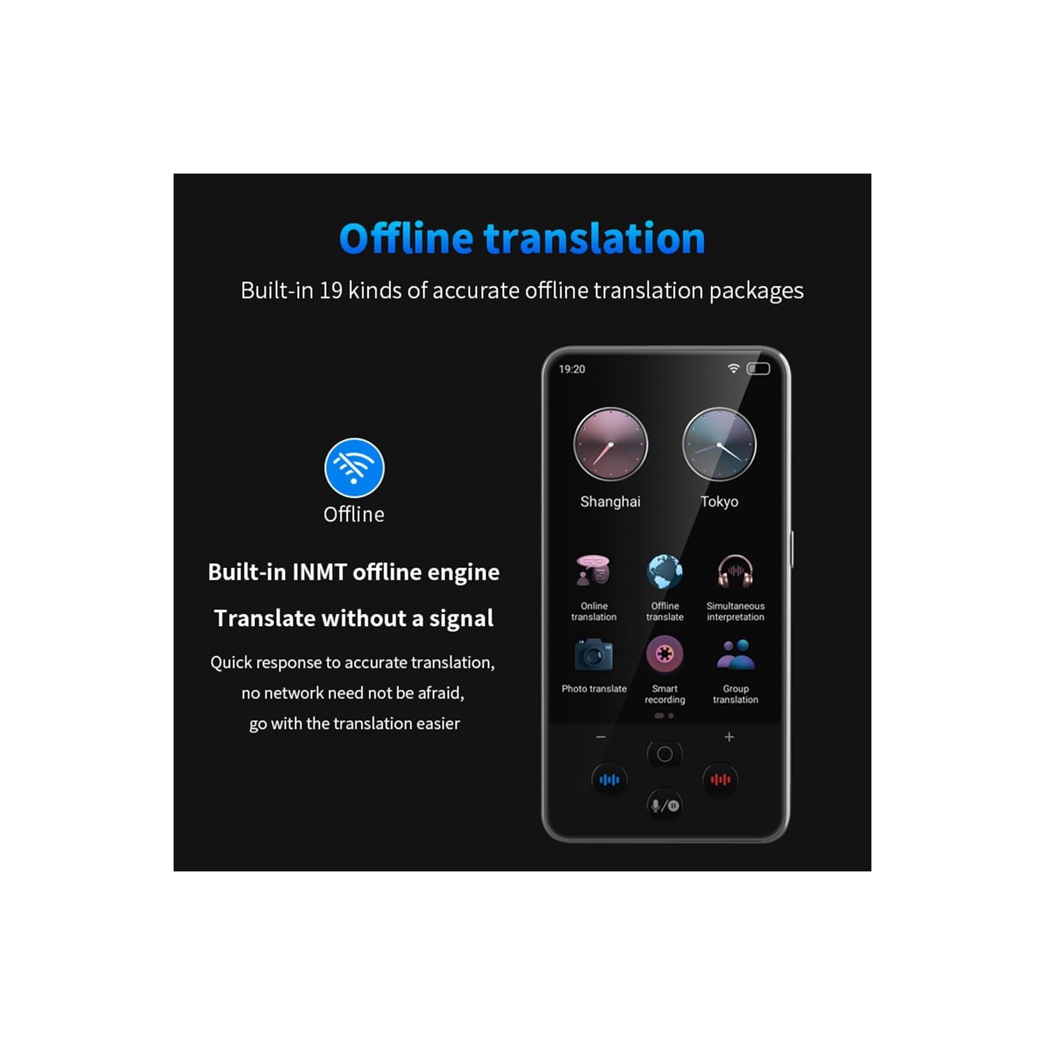 4.5-inch large screen smart translator, portable audio translator, supports 138 languages, 19 offline real-time chat