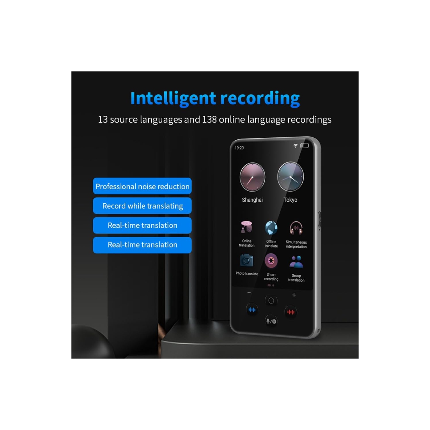 4.5-inch large screen smart translator, portable audio translator, supports 138 languages, 19 offline real-time chat