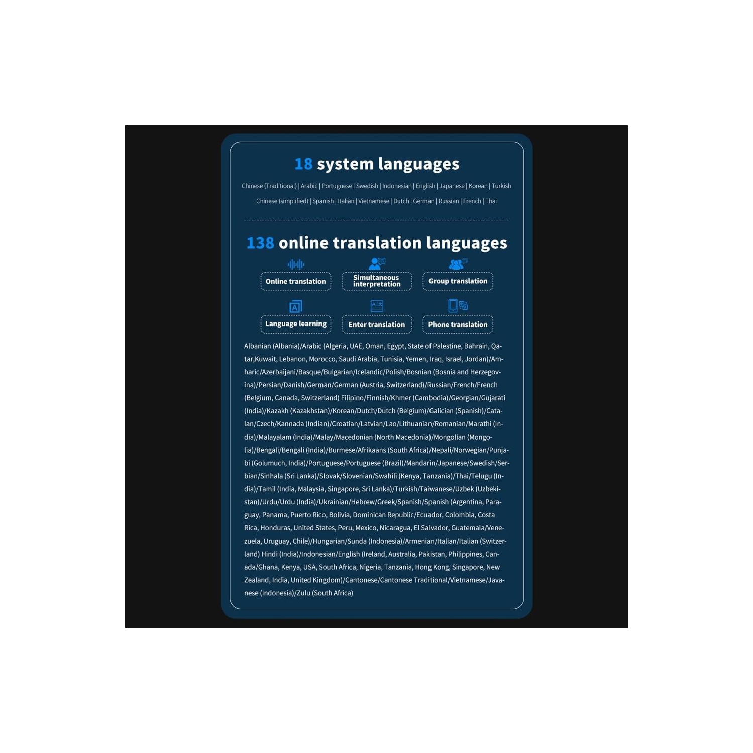 4.5-inch large screen smart translator, portable audio translator, supports 138 languages, 19 offline real-time chat