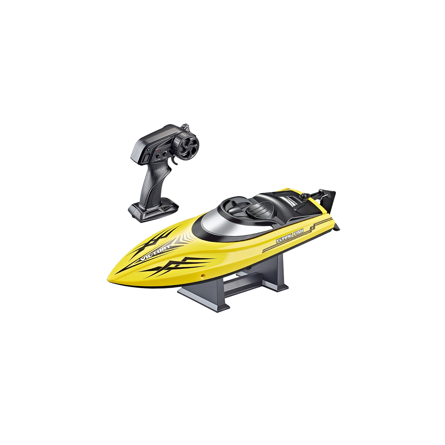 Bateau télécommandé, bateau-jouet aquatique, bateau-jouet de 2,4 GHz à commande rapide télécommandé haute vitesse avec lumière - jaune