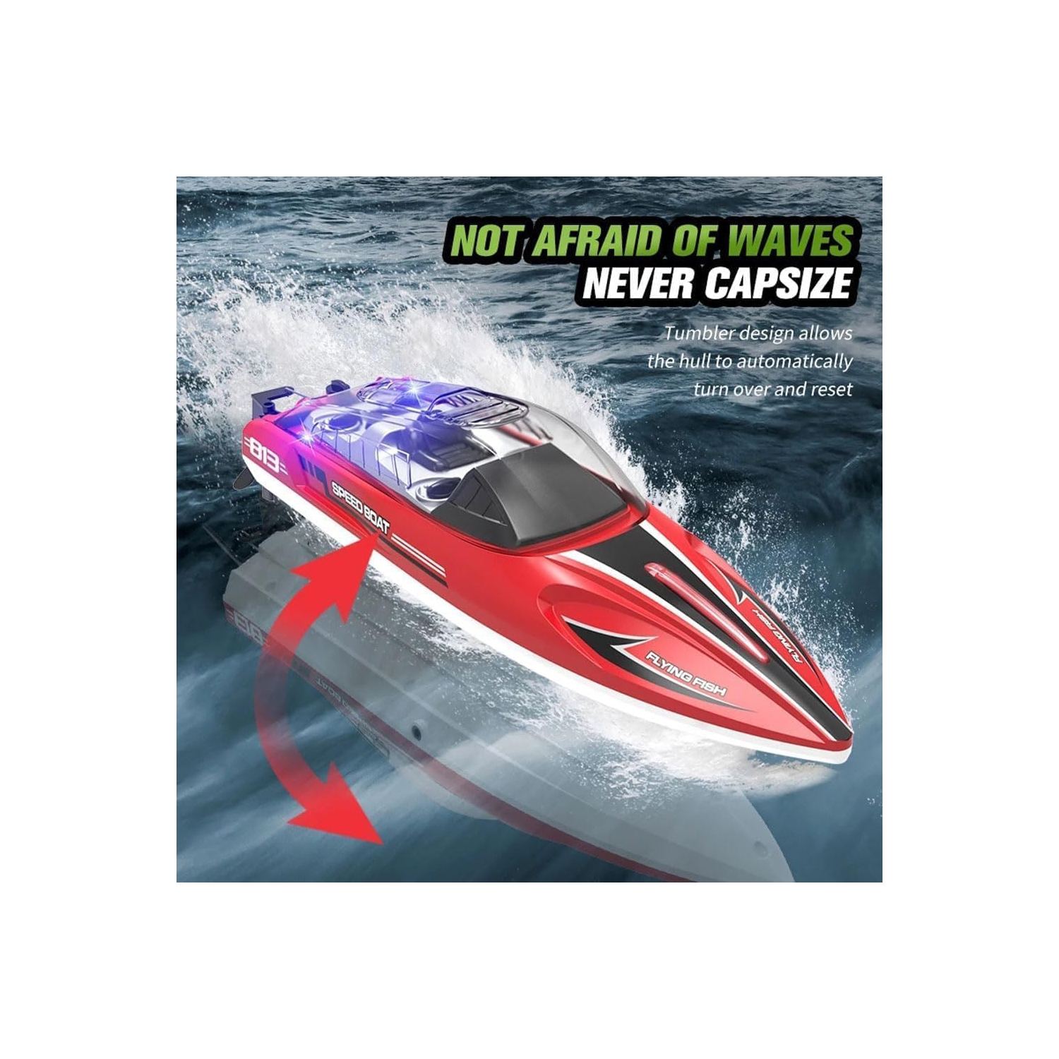 Bateau téléguidé 2.4G Jouets à eau électriques pour enfants avec lumières Bateau haute vitesse télécommandé, équipé d'une batterie 1100 mAh,