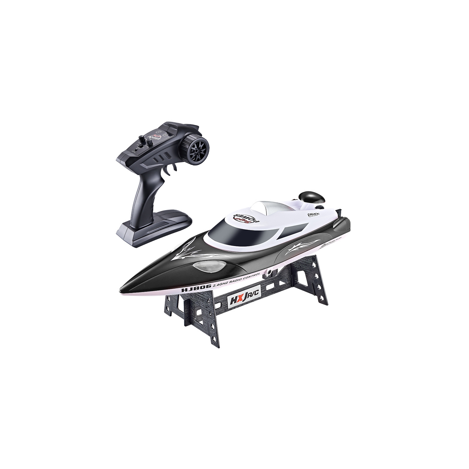 Bateau téléguidé bateau bateau jouet à voile modèle de yacht jouet bateau navigation nocturne lumières auto-retournement rapide hors-bord - noir