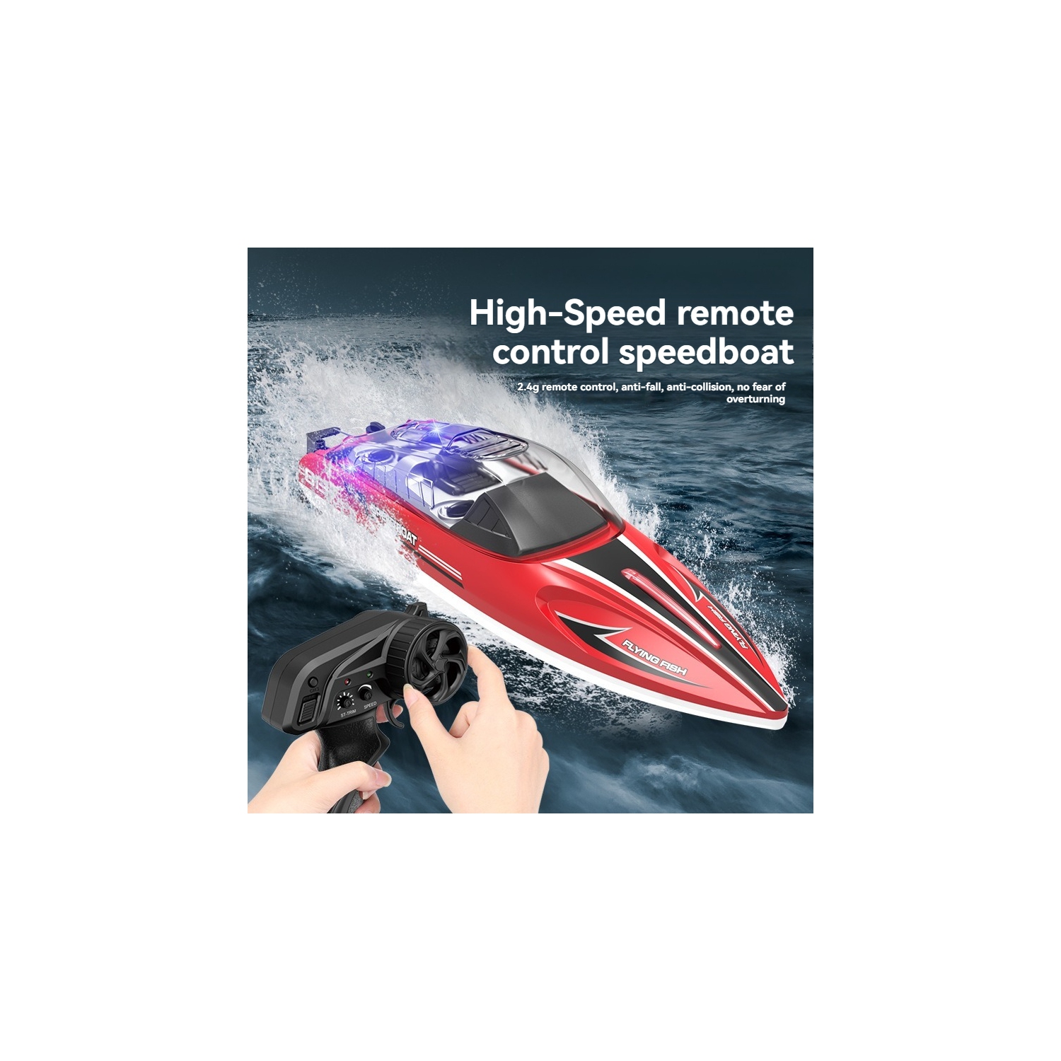 Bateau téléguidé bateau bateau jouet à voile modèle de yacht jouet bateau navigation nocturne lumières auto-retournement rapide hors-bord - noir