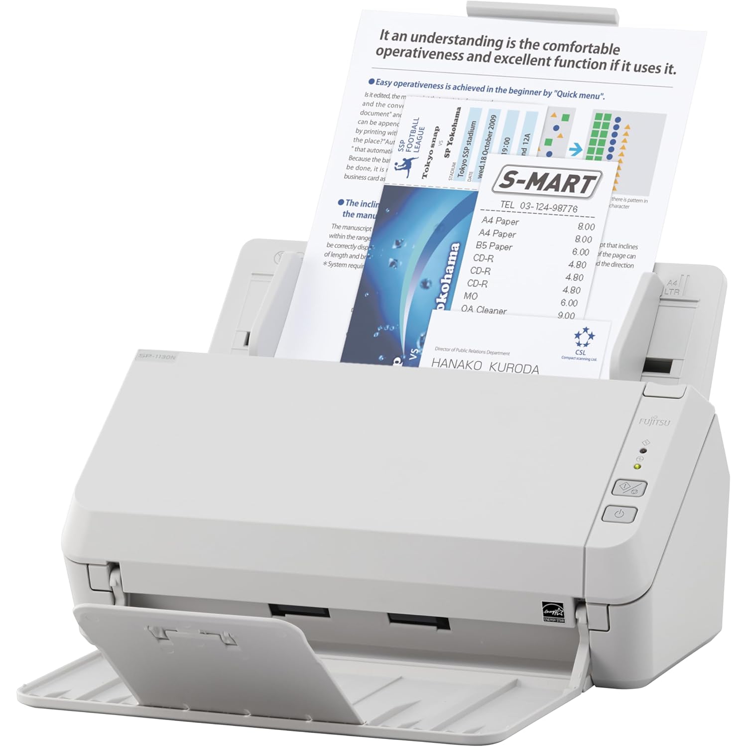 Fujitsu SP-1130N Document Scanner – Duplex, 30ppm, 600dpi, ADF, USB & Ethernet, Compact Design