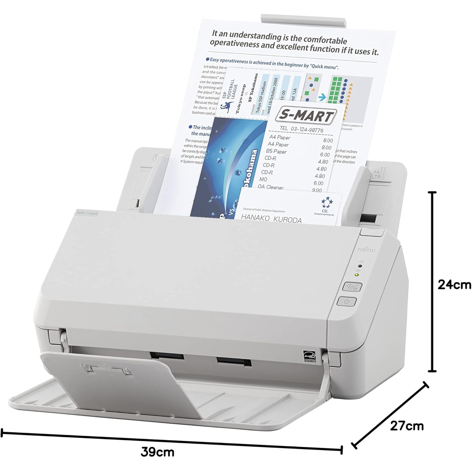 Fujitsu SP‑1125N Duplex ADF Scanner – 25 ppm / 50 ipm, 600 dpi, 50‑Sheet ADF, USB 3.2 & Ethernet