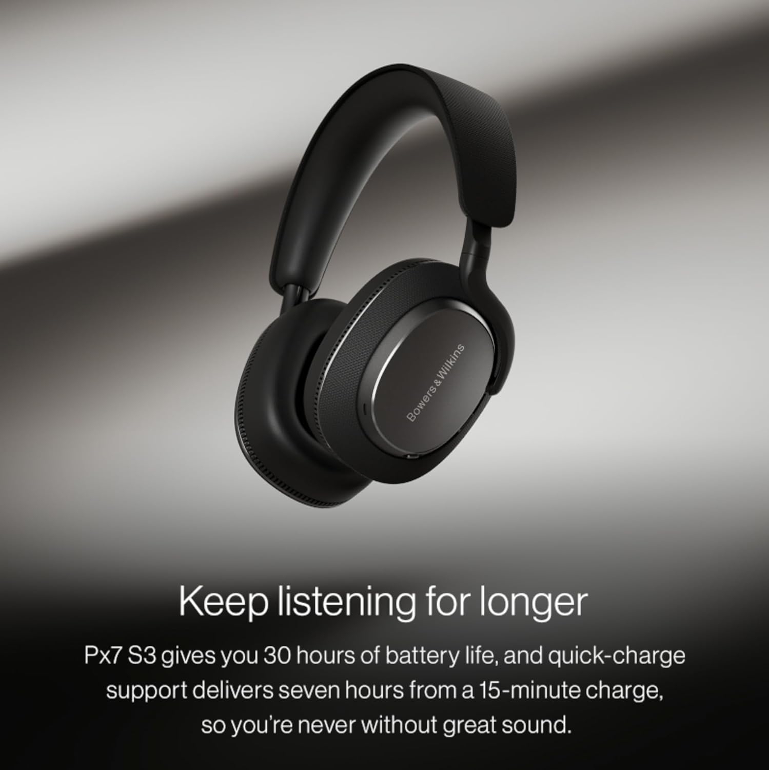 Bowers & Wilkins Px7 S3 Over-Ear Headphones, High-Resolution Sound, Comfortable Fit, Bluetooth, Active Noise Cancelling & Transparency Mode, 30-Hour