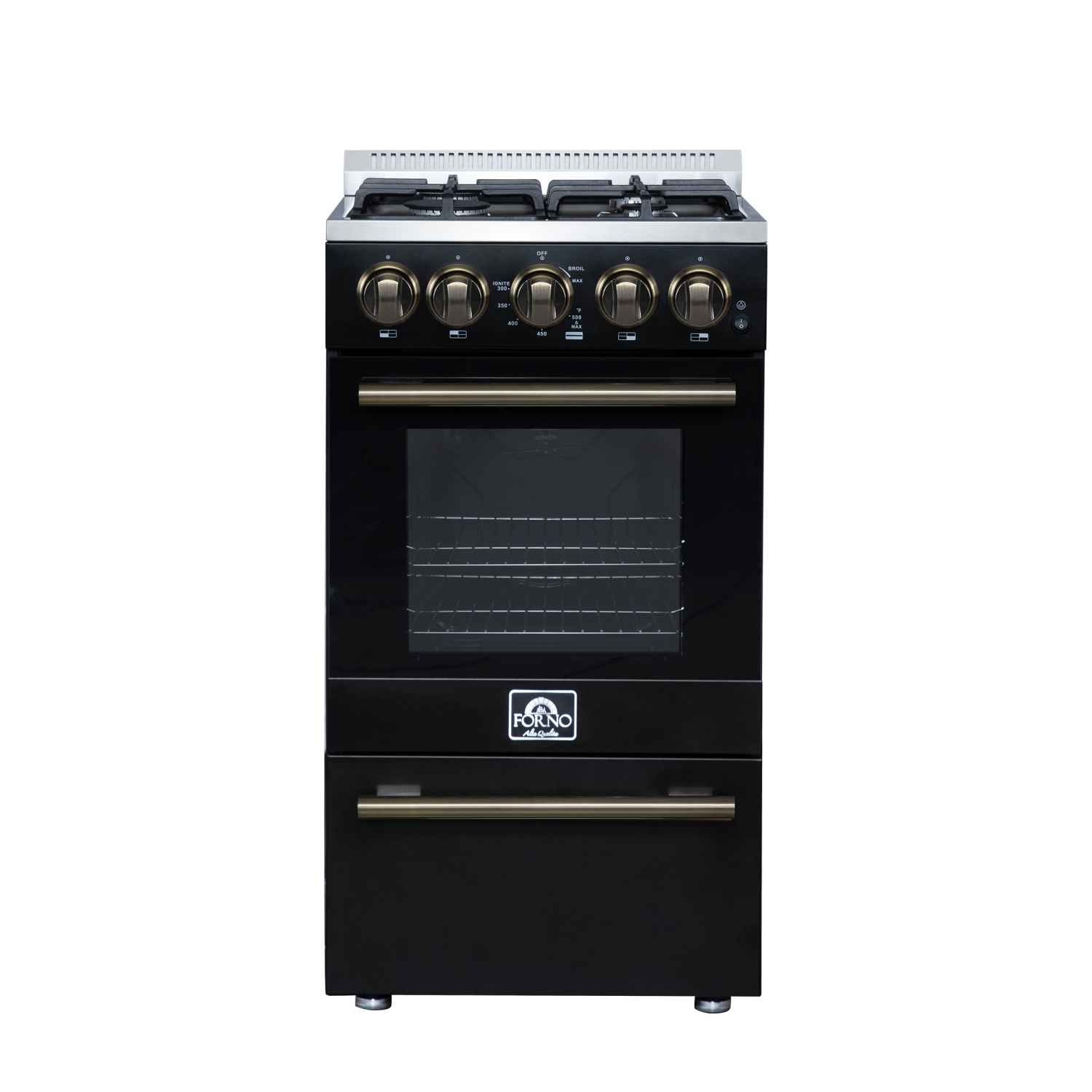Forno Lamazze 20 Inch Freestanding Gas Range in Black, Compact Design