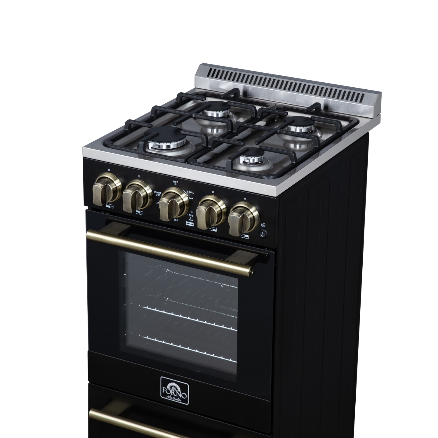 Forno Lamazze 20 Inch Freestanding Gas Range in Black, Compact Design