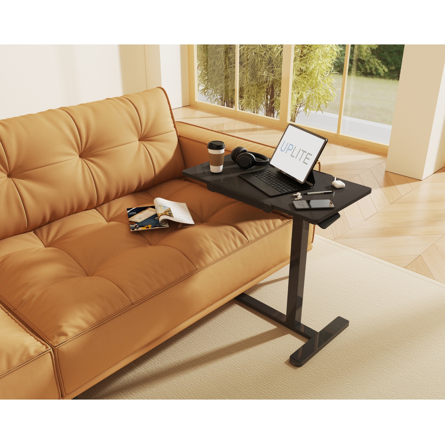 Uplite Height Adjustable Overbed Laptop Desk with Wheels, Rolling Bedside Tray for Office, Hospitable & Home Use - Tilting Sit Stand Desk Cart