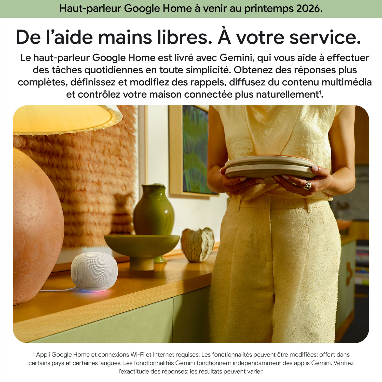 Haut-parleur intelligent Google Home avec Assistant Google - Vert lichen - Printemps 2026