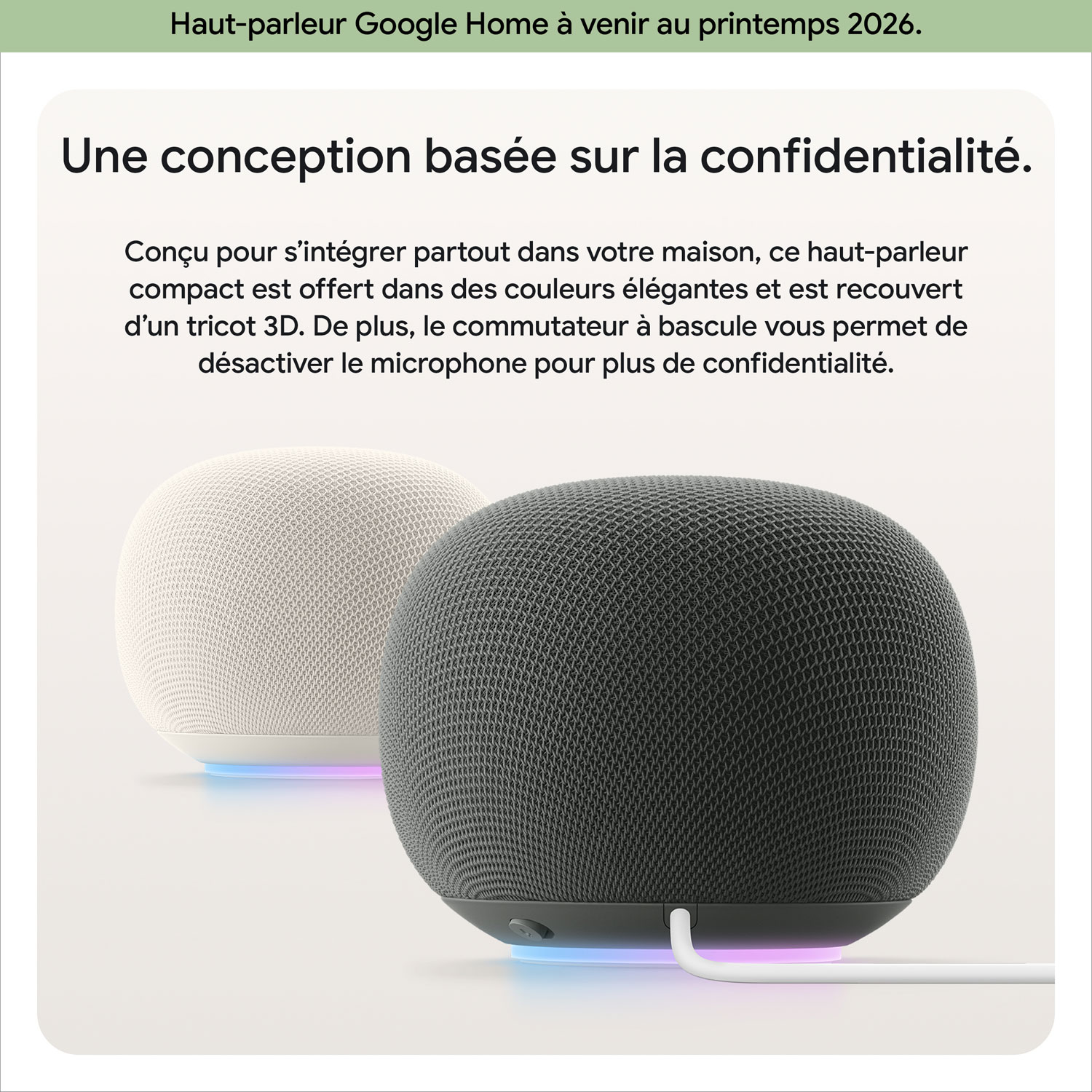 Haut-parleur intelligent Google Home avec Assistant Google - Porcelaine - Printemps 2026