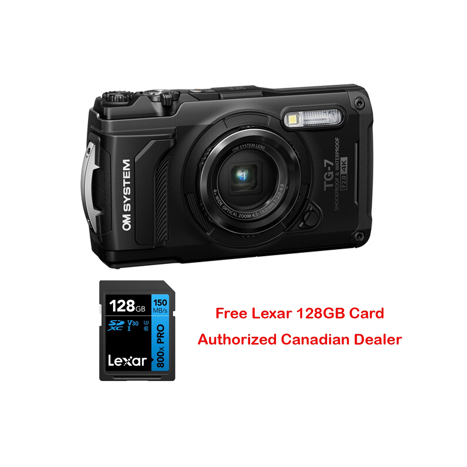 Appareil photo étanche résistant aux chocs TG-7 d'OM System avec carte 128&nbsp;Go EN PRIME