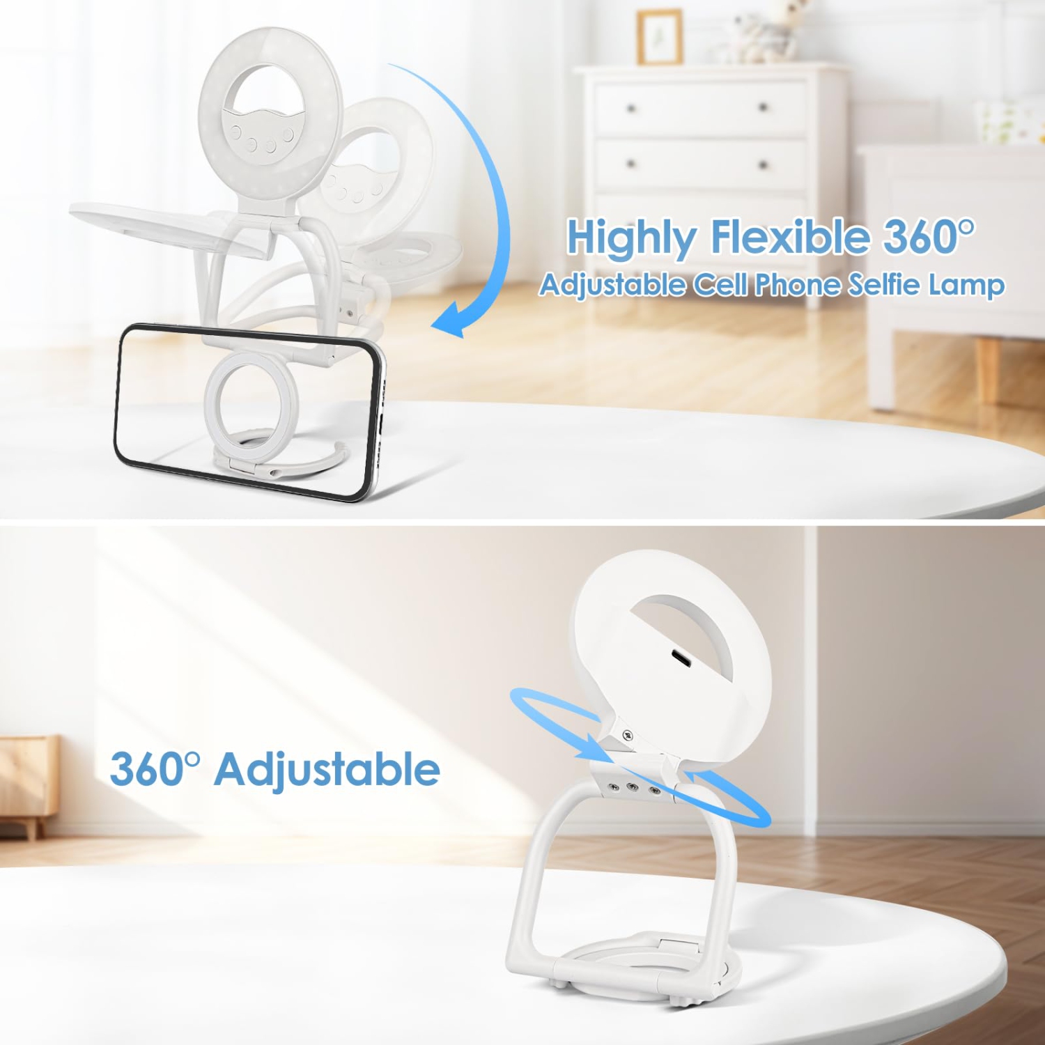 Lampes magnétiques rotatives pour égoportraits, anneau lumineux pour égoportraits pour appareil photo de portable iPhone, lampe photo portative pour