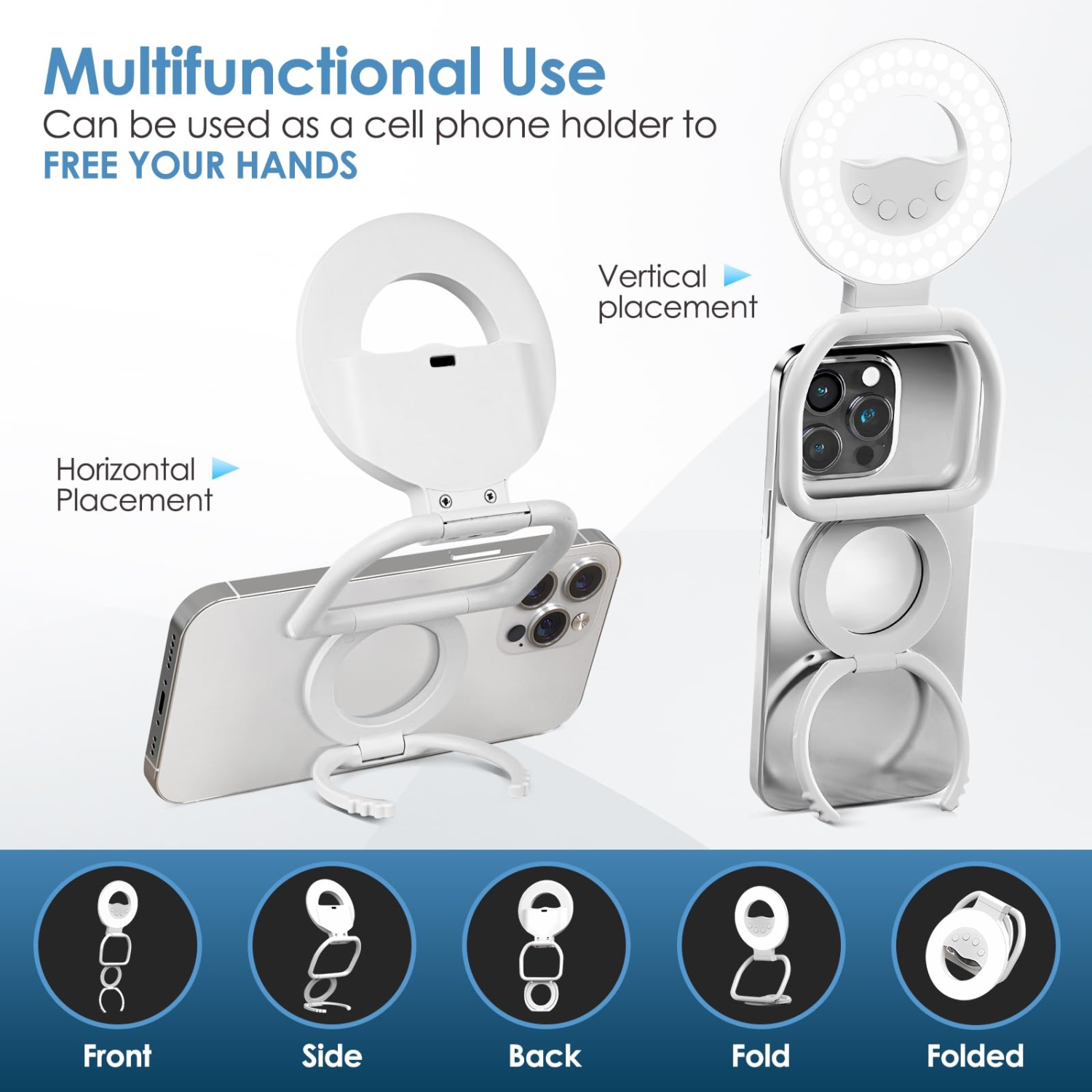 Lampes magnétiques rotatives pour égoportraits, anneau lumineux pour égoportraits pour appareil photo de portable iPhone, lampe photo portative pour