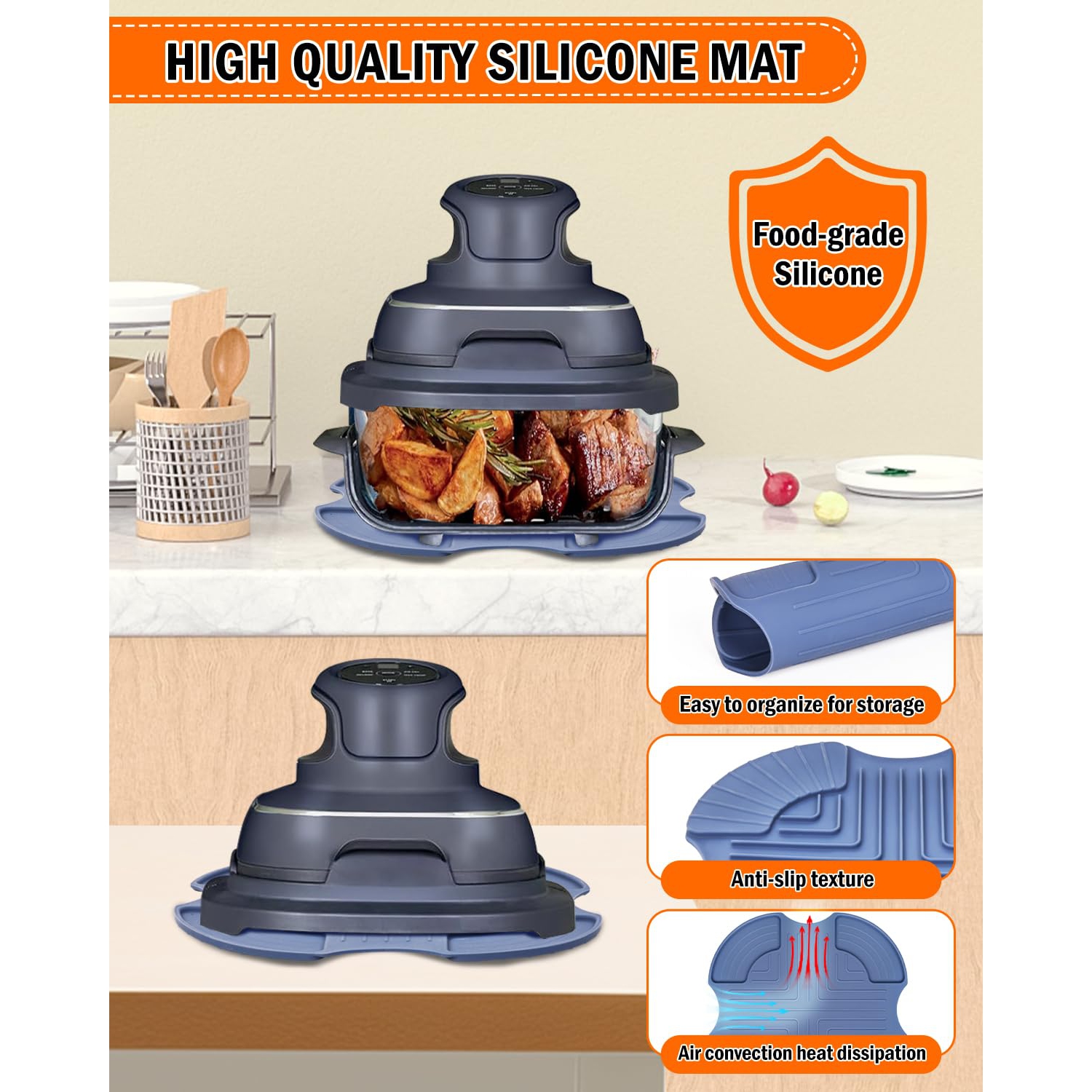 3 Pack Heat-Resistant Silicone Mat for Ninja Crispi Glass Air Fryer, Reusable Anti-Slip Pads Potholders Kitchen Accessory Suit for Ninja Crispi