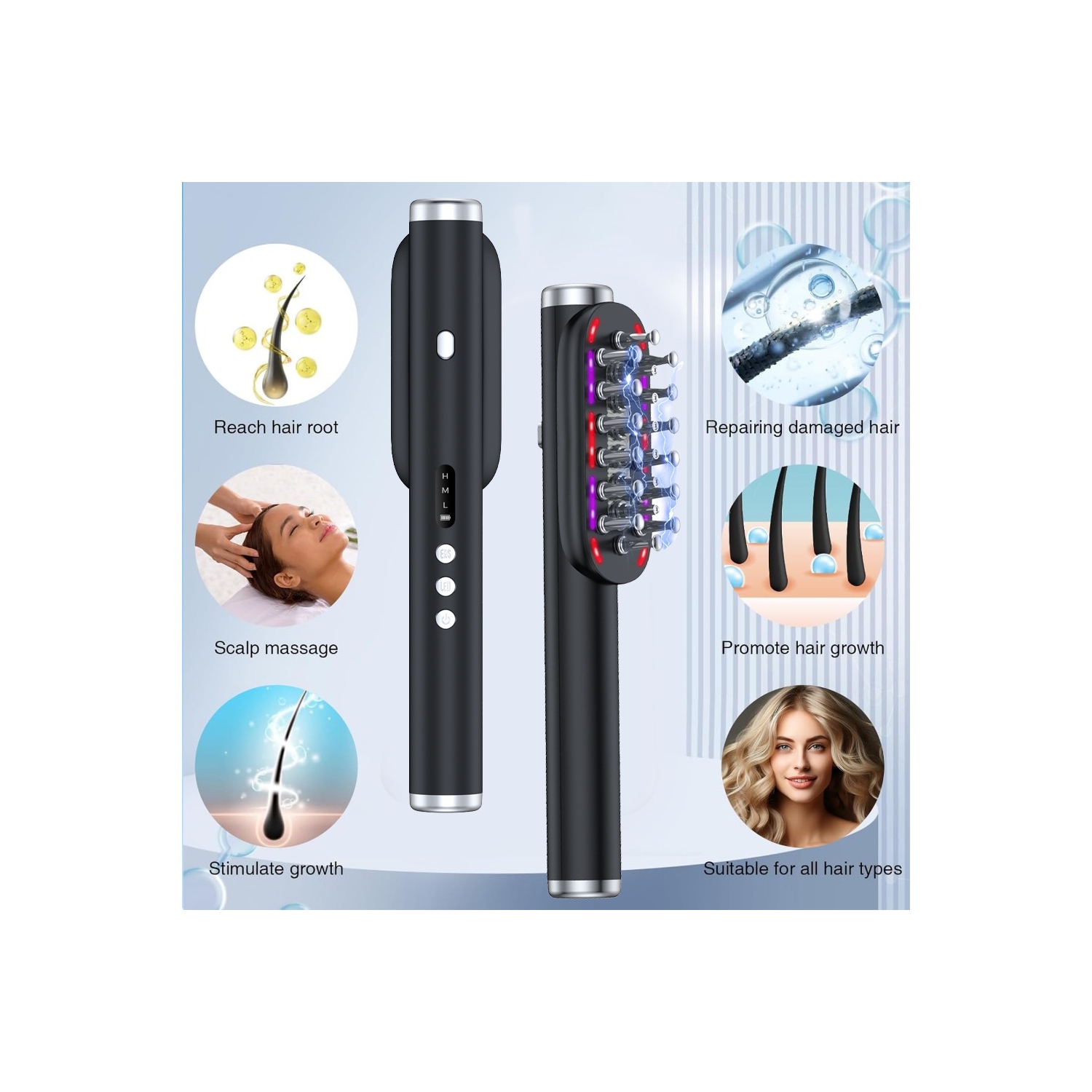 Electric Scalp Massage Brush 2-in-1 Head Massage Brush for Hair Growth & Loss Prevention Rechargeable Therapy Hair Head Massager