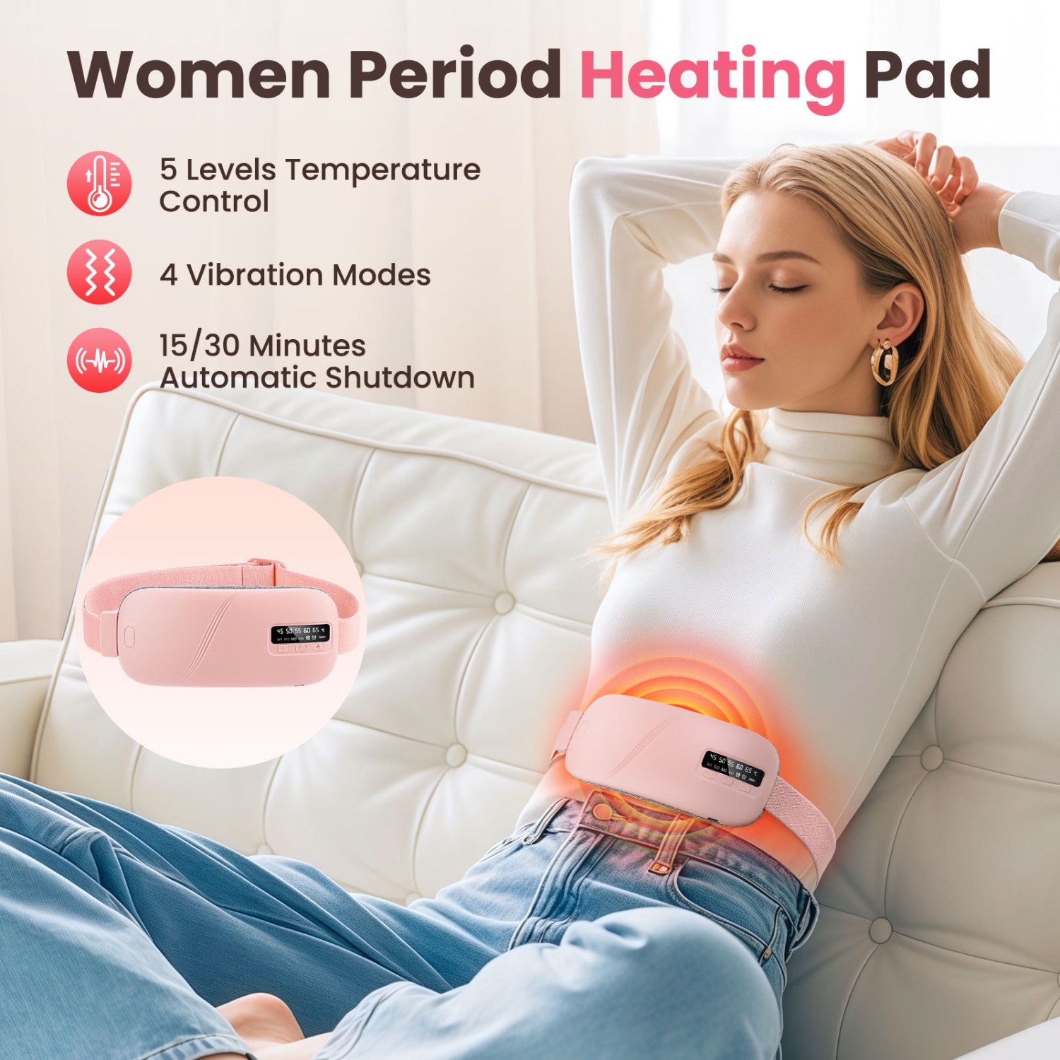 Electric Period Cramp Massager Vibrating Heating Belt for Menstrual Waist Stomach Abdominal Waist Massage Tools