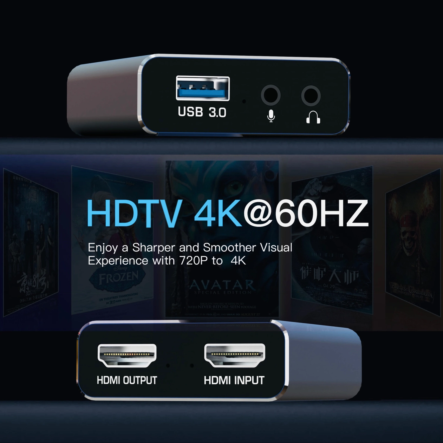 Carte de saisie 4K grise pour la diffusion en continu, l'enregistrement et les jeux vidéo – Appareil de saisie vidéo HDMI avec USB 3,0, 1080p ,
