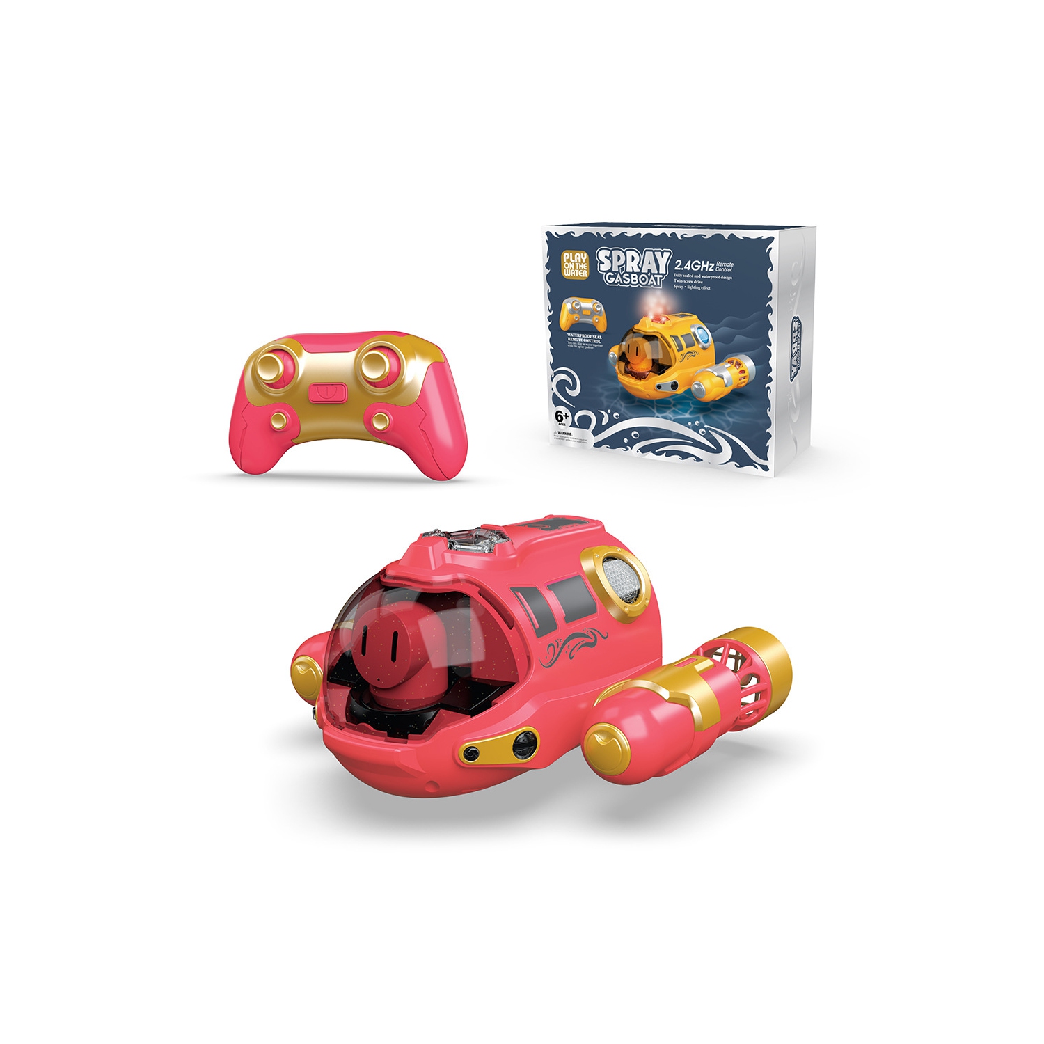 Bateau téléguidé étanche de 2,4&nbsp;GHz avec pompe à eau et lumières DEL Lacs et jouets de piscine - Rouge