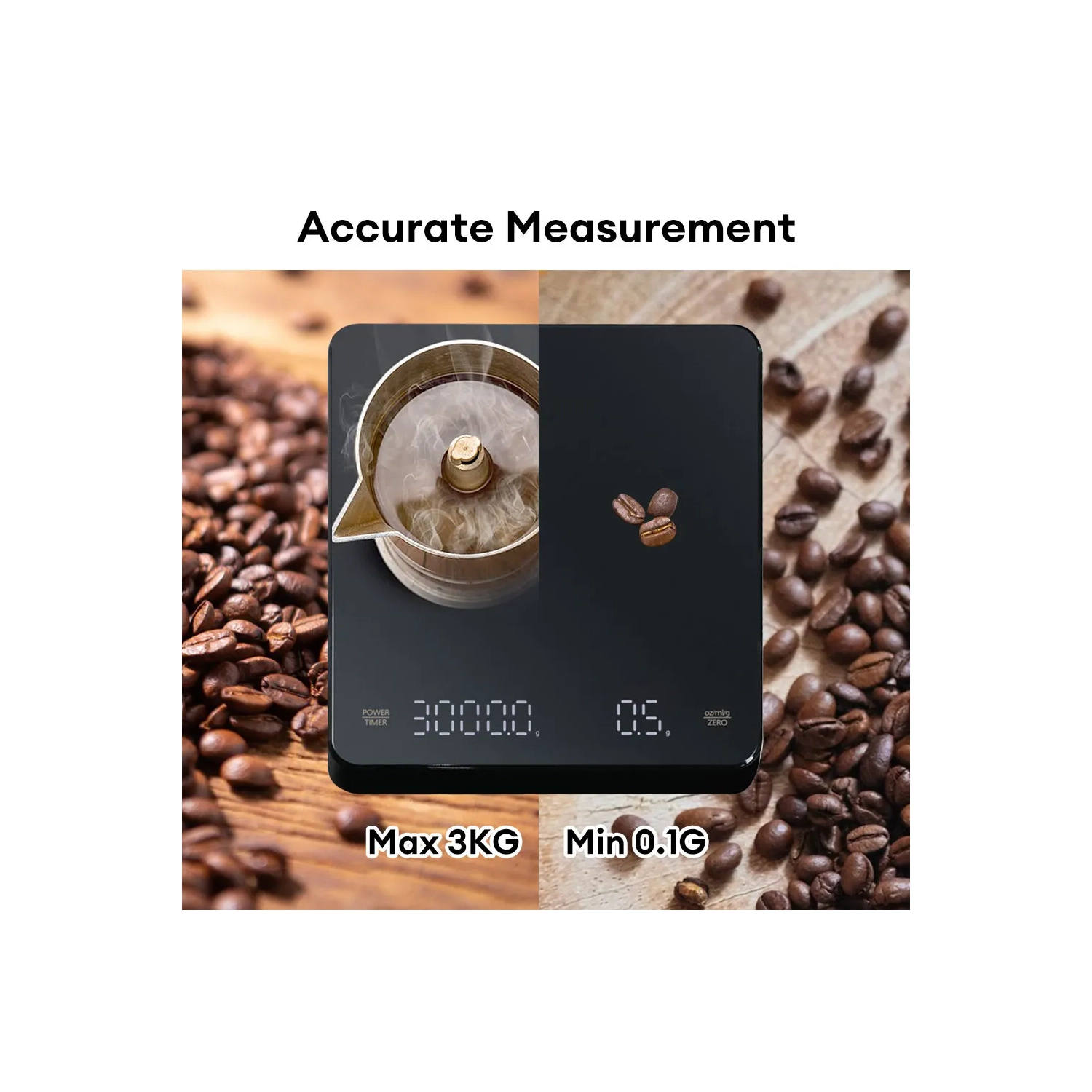 Digital Coffee Scale with Timer LED Screen Espresso USB 3kg Max.Weighing 0.1g High Precision Measures in Oz/ml/g Kitchen Scale