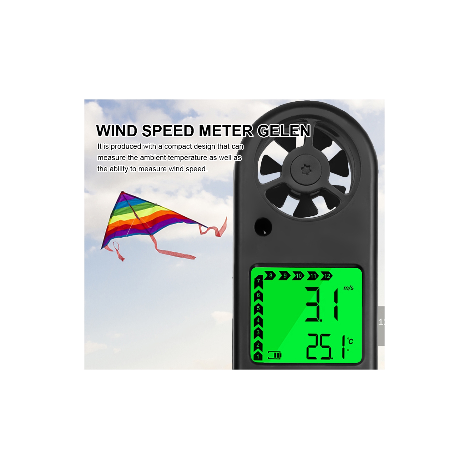 Anemomètre Compteur de vitesse du vent portatif pour mesurer la température du vent, Anémomètre Mesure pour la voile Pêche en plein air