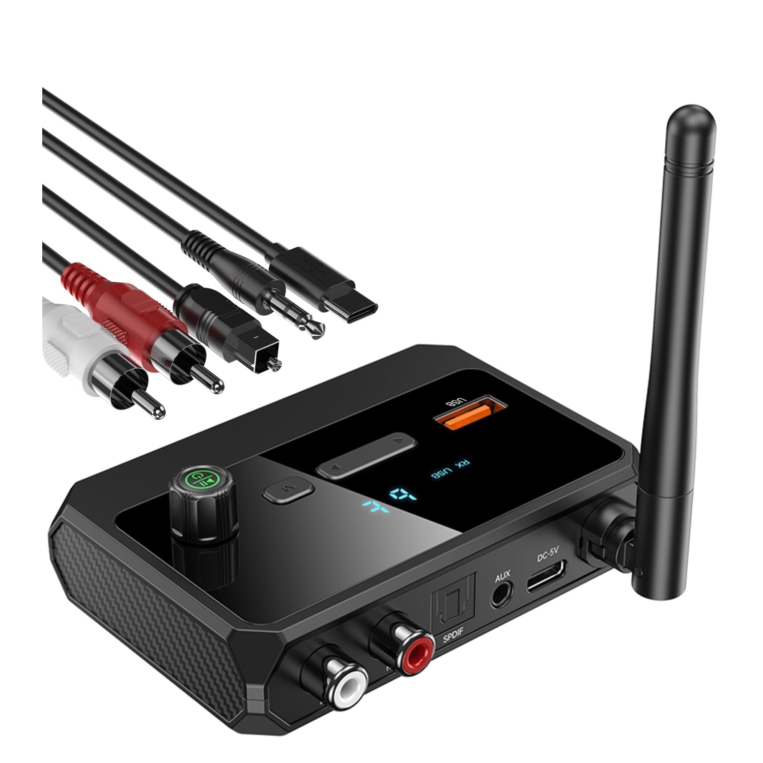 Récepteur Bluetooth 5,3, écran numérique intelligent Adaptateur coaxial à fibre optique prenant en charge deux canaux, fibre optique et sortie