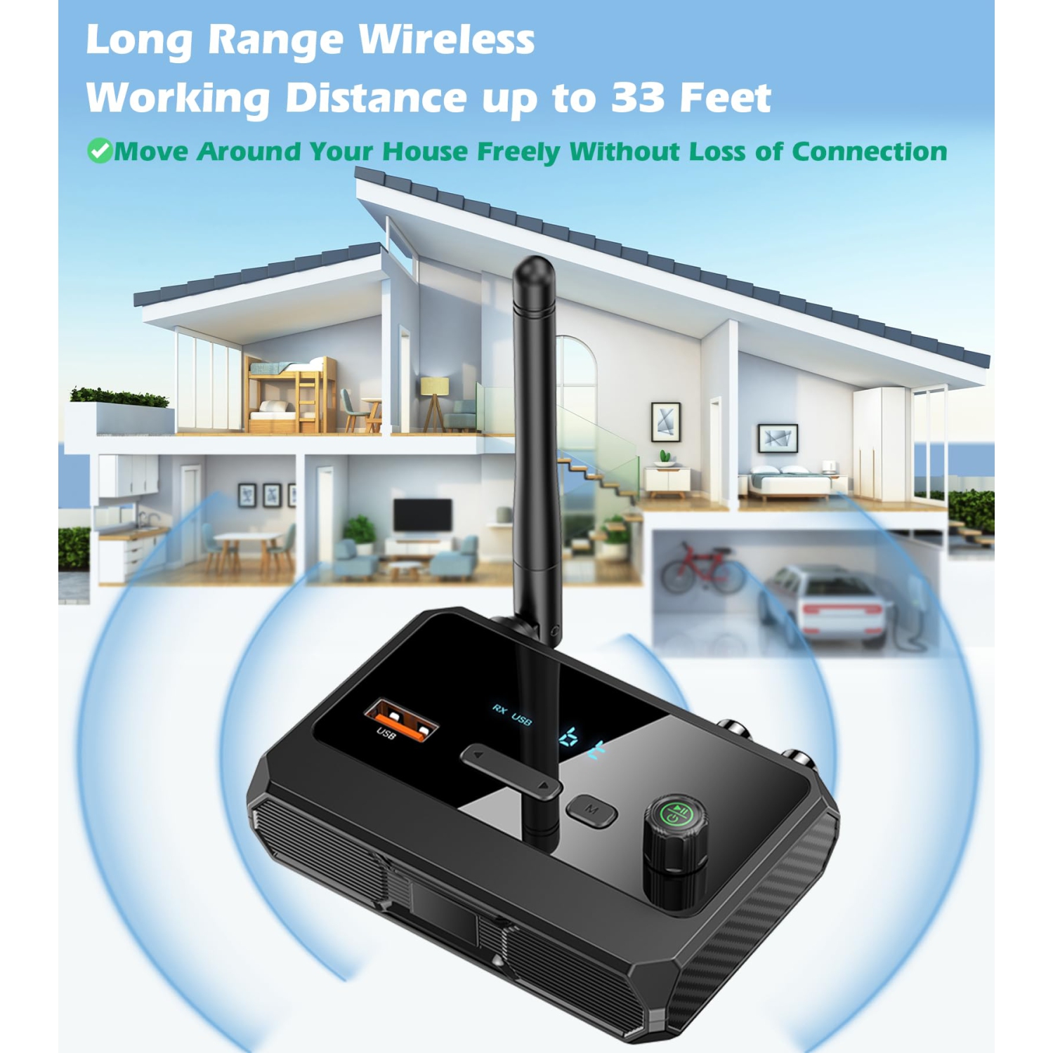 Récepteur Bluetooth 5,3, écran numérique intelligent Adaptateur coaxial à fibre optique prenant en charge deux canaux, fibre optique et sortie