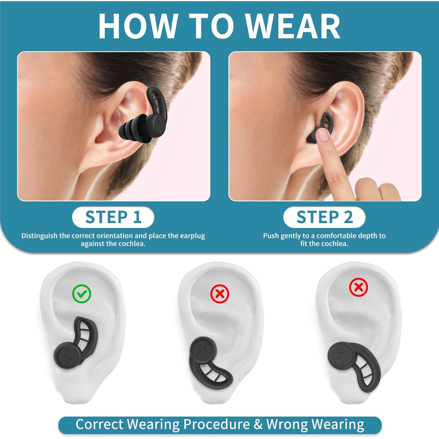 Bouchons d'oreille pour adultes, 4 paires de bouchons d'oreilles étanches réutilisables en silicone pour le surf plongée sous la douche plage,