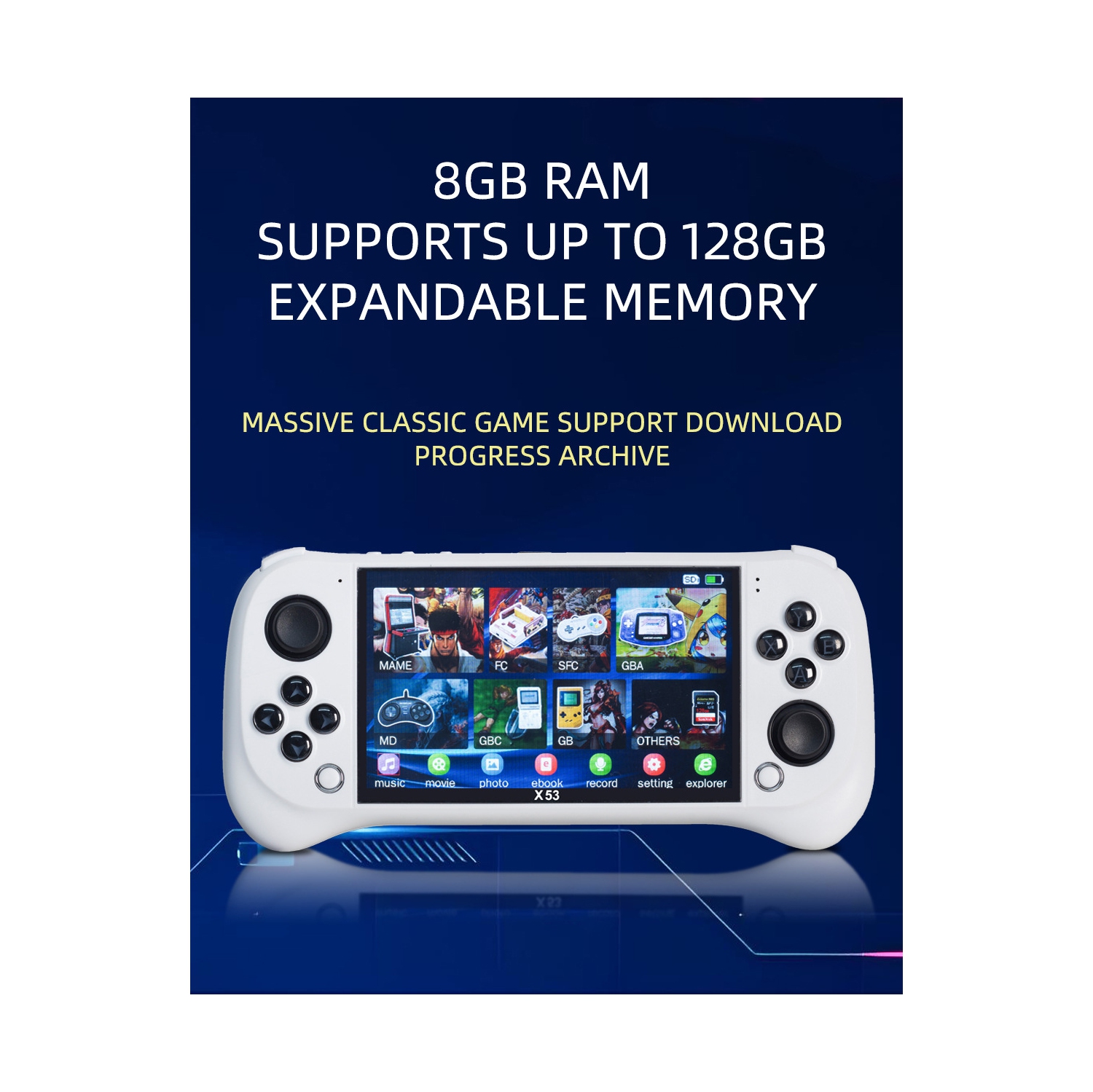 Console de jeu portative X53 Console de jeu à grand écran HD de 5,1 pouces connectée à un téléviseur rétro nostalgique GBA arcade, musique vidéo