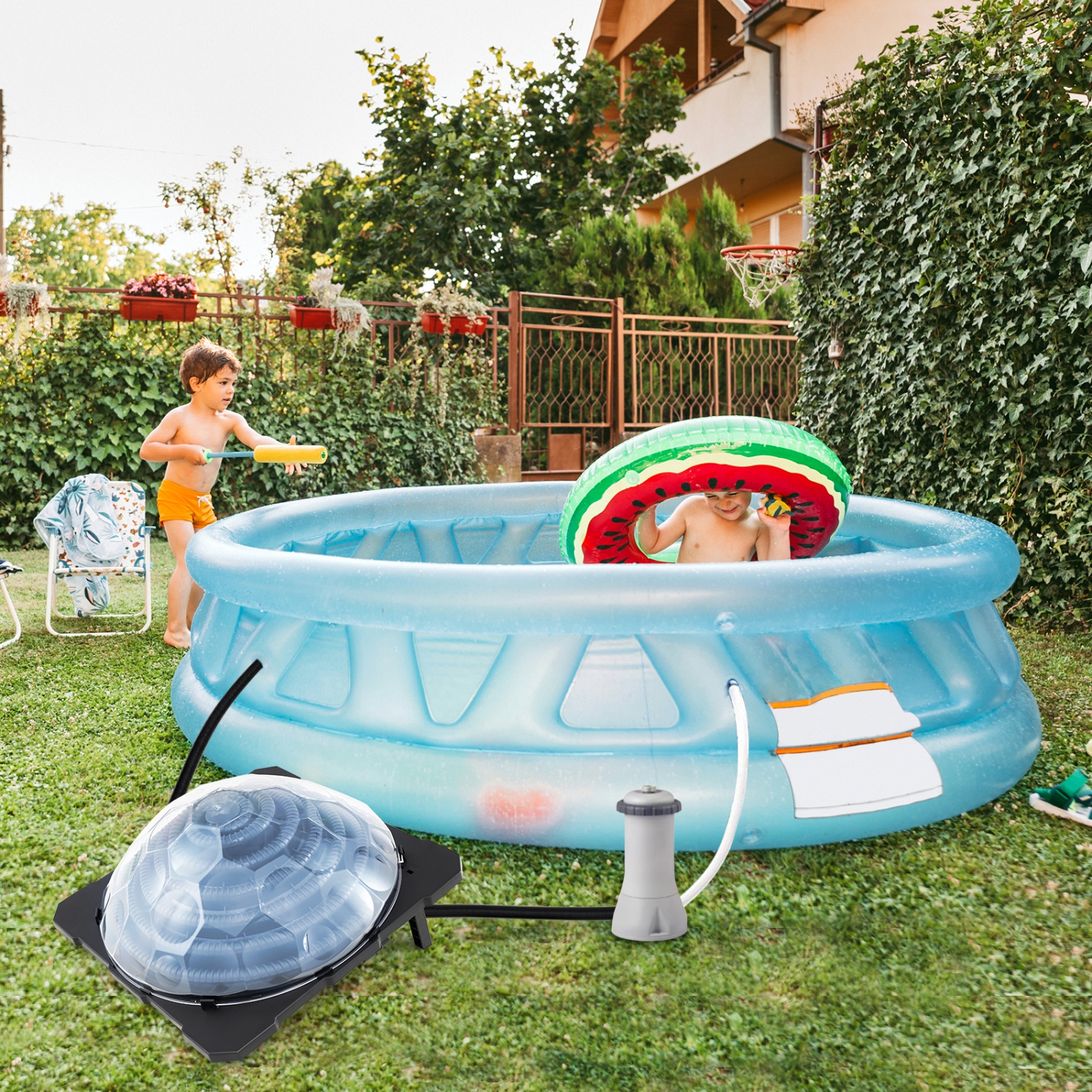 Gymax Solar Dome Heater w/ Transparent Cover Black Heating Coil Foldable Legs