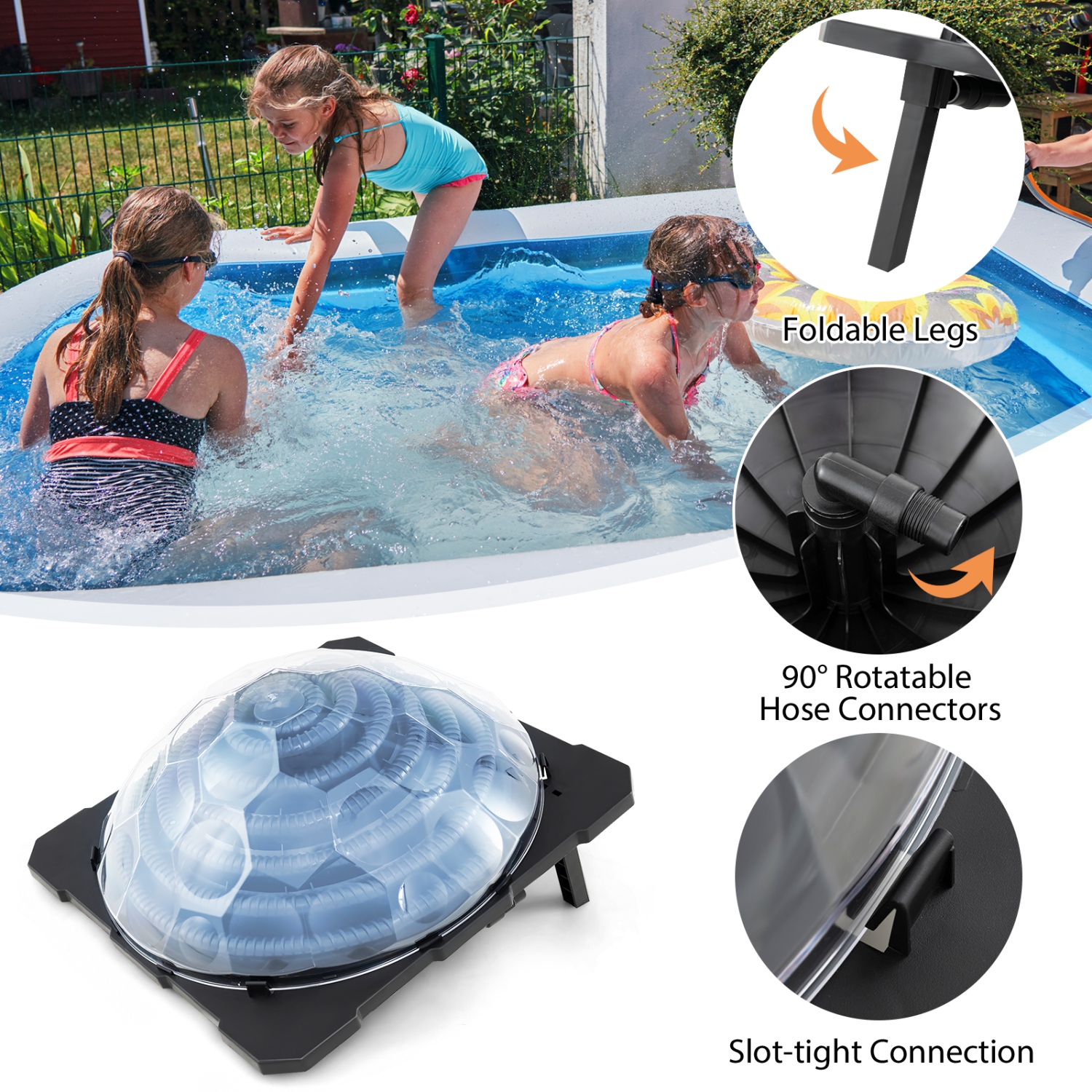 Gymax Solar Dome Heater w/ Transparent Cover Black Heating Coil Foldable Legs