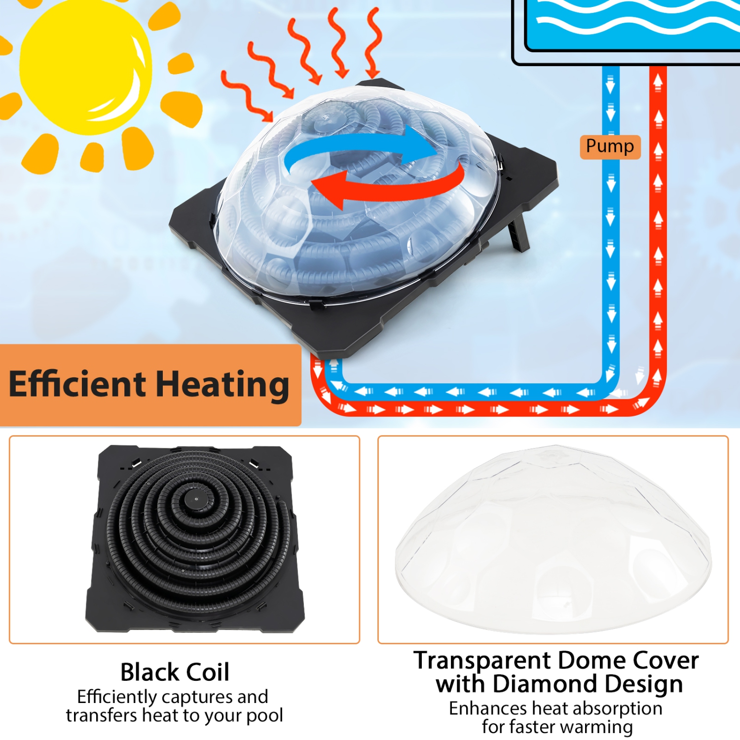 Gymax Solar Dome Heater w/ Transparent Cover Black Heating Coil Foldable Legs