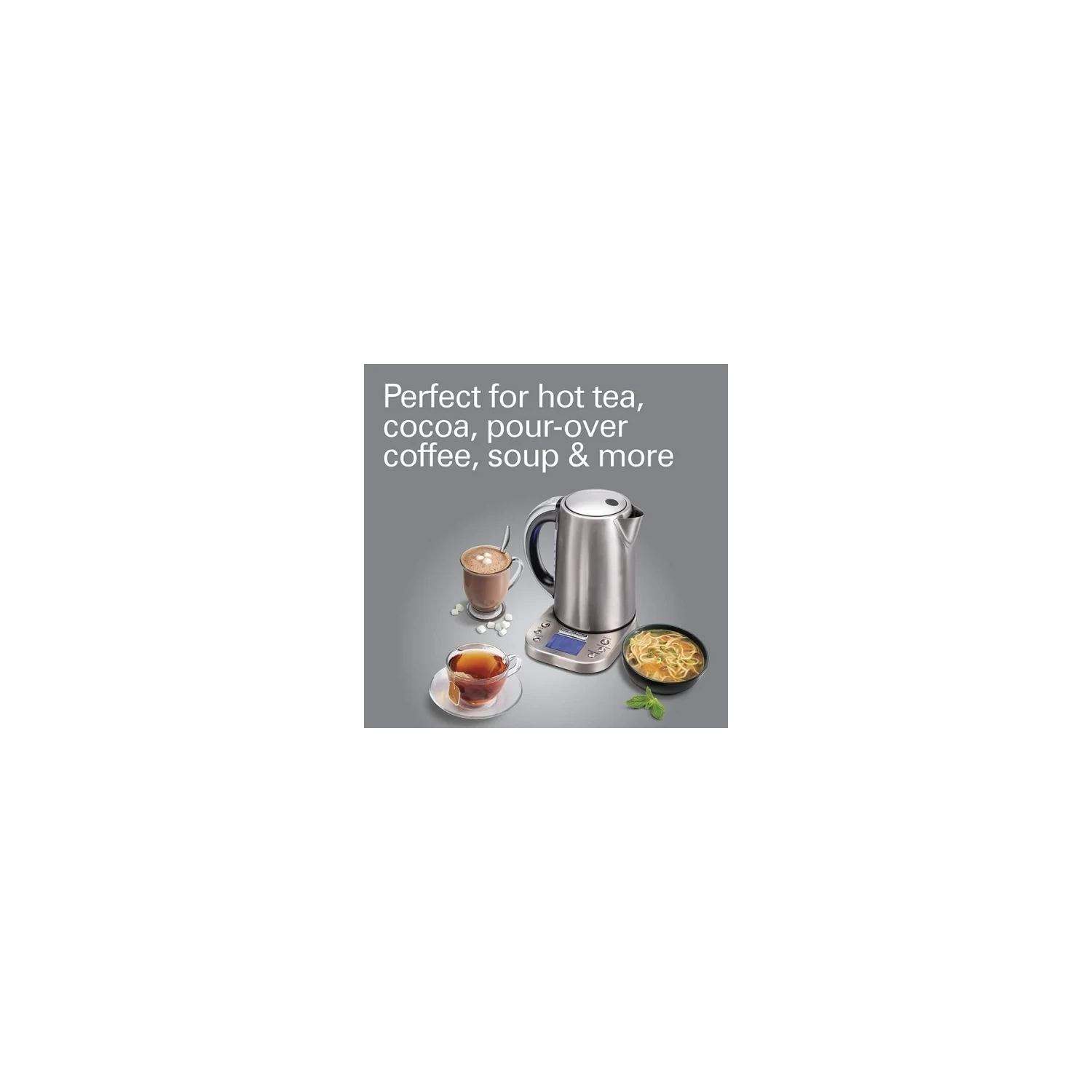 Bouilloire électrique Professional 41028 de Hamilton-Beach avec commandes numériques, 6 températures préréglées, écran LCD, 1500 W argent