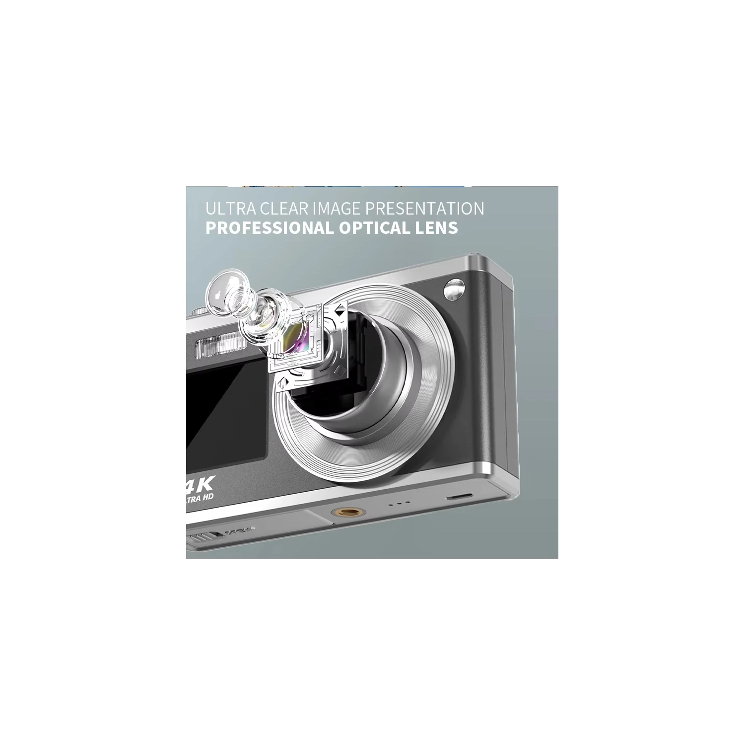 CCD new 4K high-definition zoom digital camera 64 million camera dual screen Selfie-32G card + card reader + OTG K23 silver