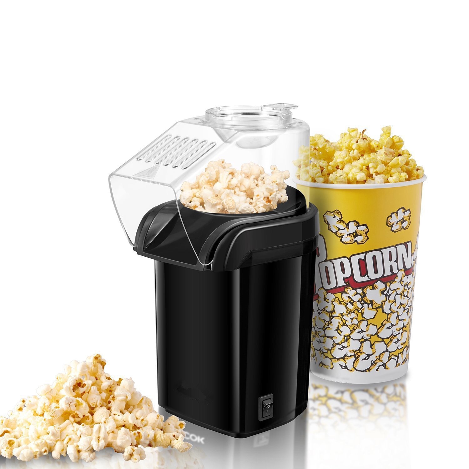 Popcorn machine small household electric mini popcorn machine 1200W, fully automatic healthy oil-free sugar-free corn popcorn machine - black