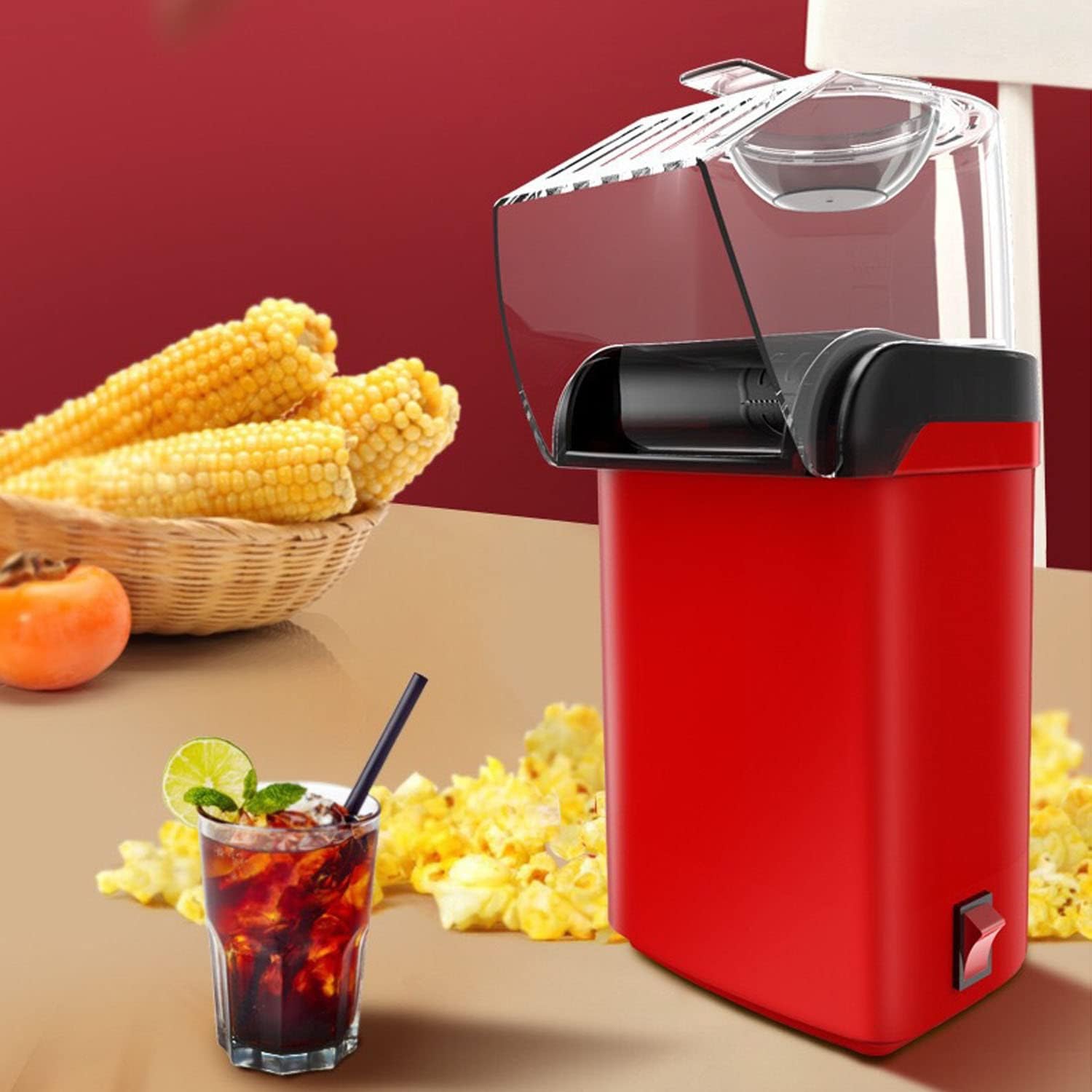 Popcorn machine small household electric mini popcorn machine 1200W, fully automatic healthy oil-free sugar-free corn popcorn machine - black