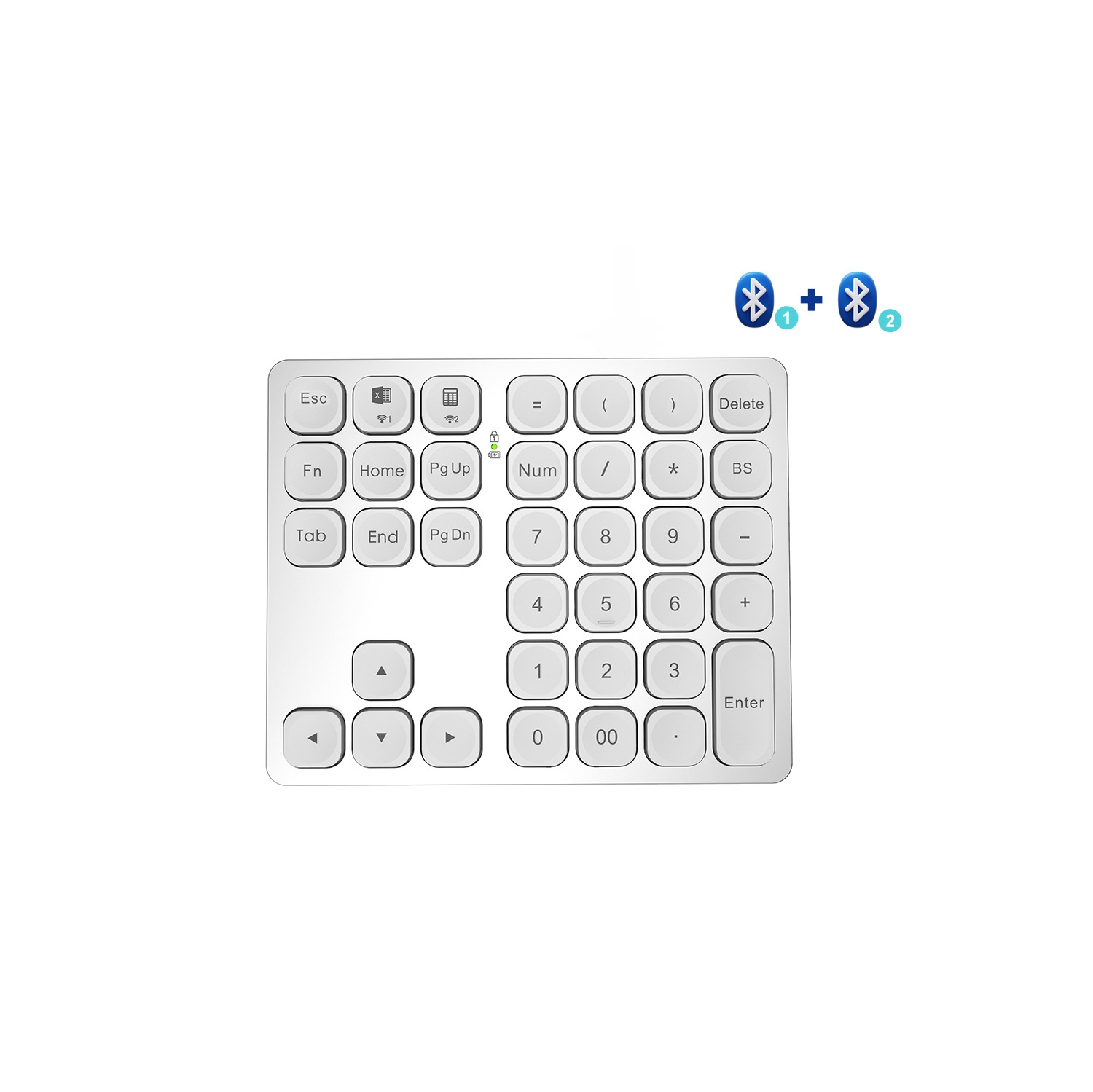 Rechargeable Dual Bluetooth Numeric Keypad Wireless Number Pad 36 Key External Data Entry Keyboard - Silver