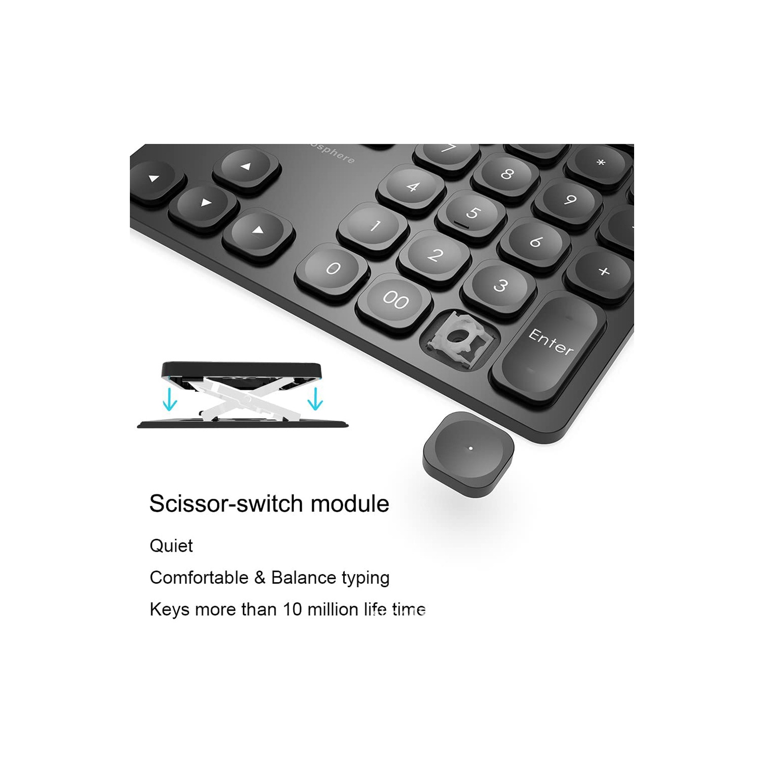 Rechargeable Dual Bluetooth Numeric Keypad Wireless Number Pad 36 Key External Data Entry Keyboard - Silver