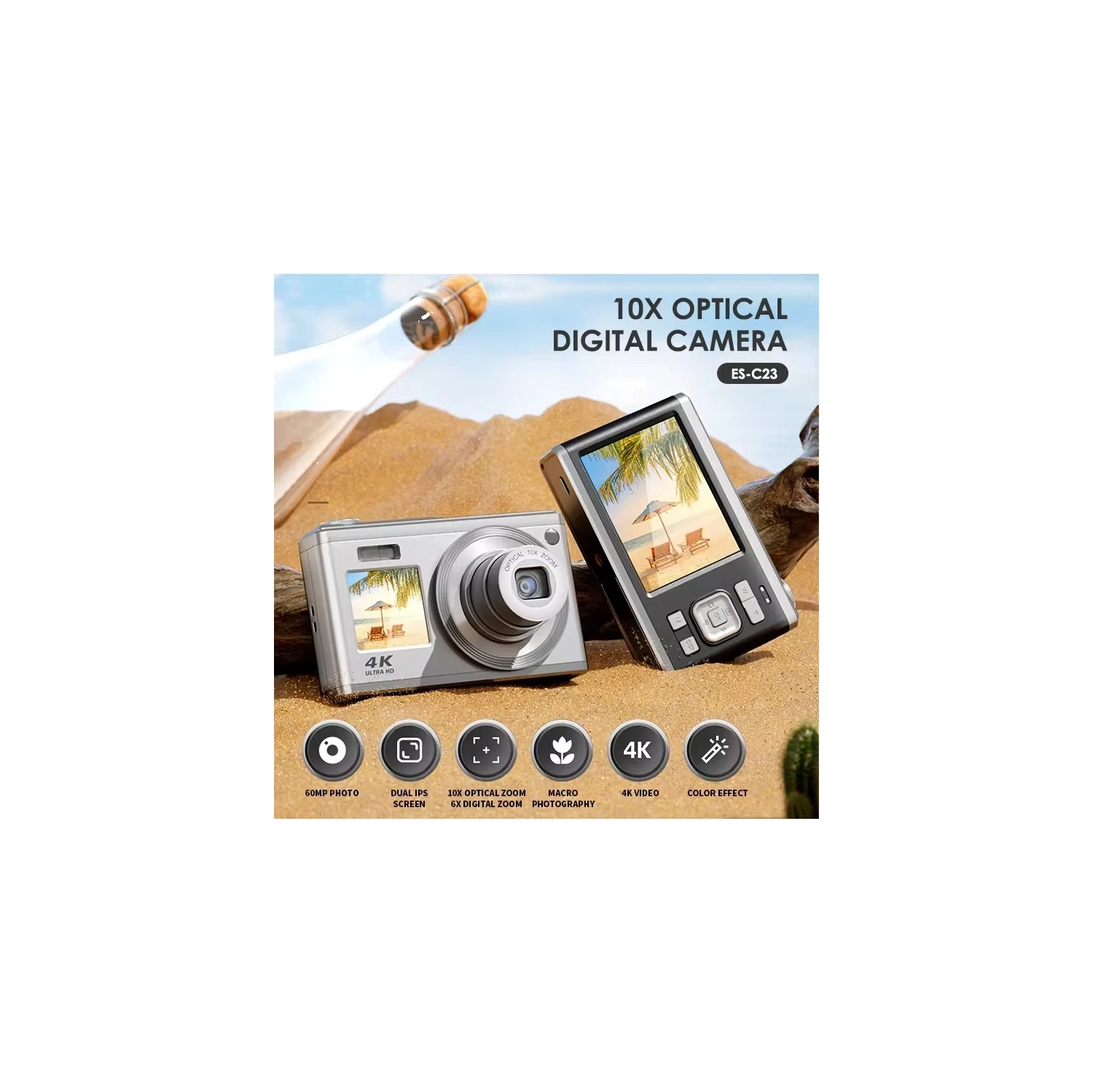 CCD new 4K high-definition zoom digital camera 64 million camera dual screen Selfie-32G card + card reader + OTG + K23 black