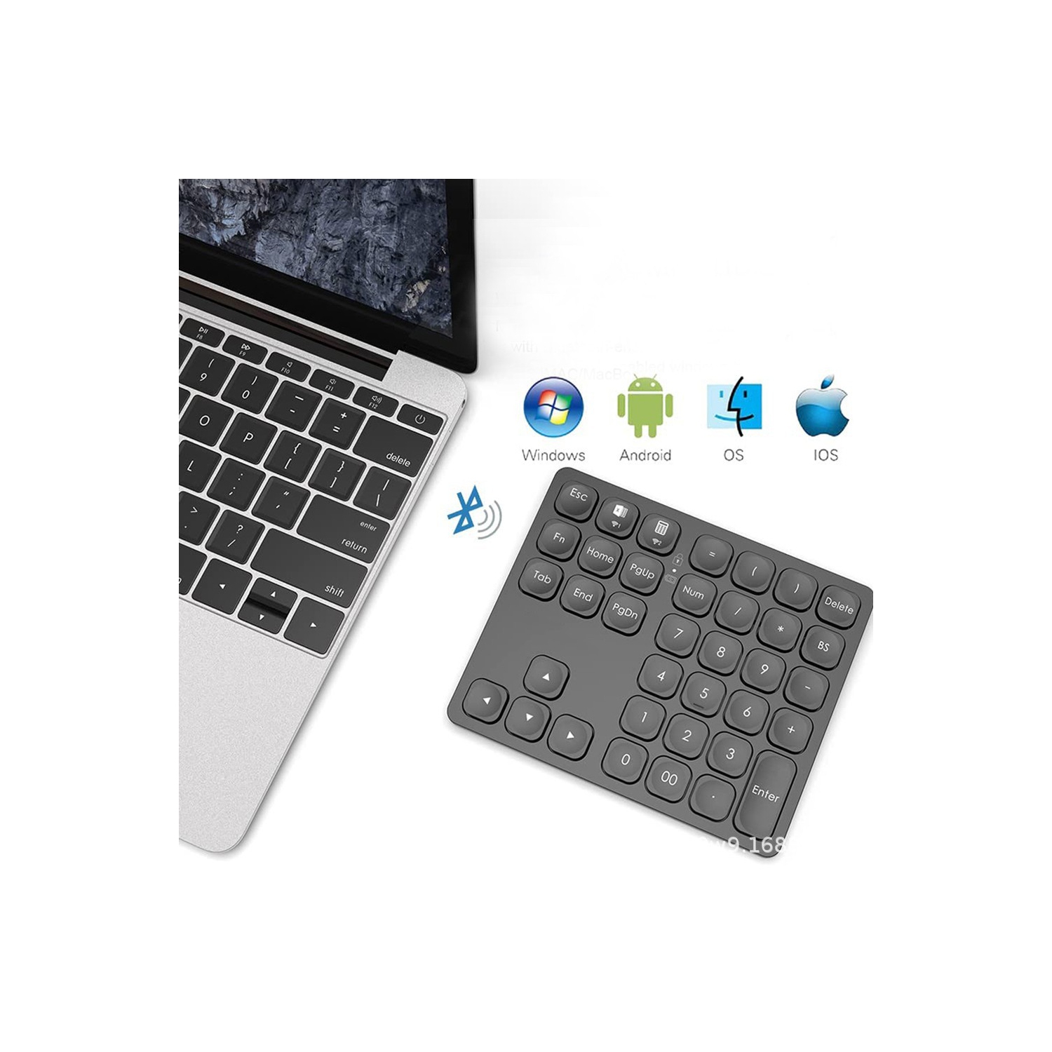 Rechargeable Dual Bluetooth Numeric Keypad Wireless Number Pad 36 Key External Data Entry Keyboard - Black