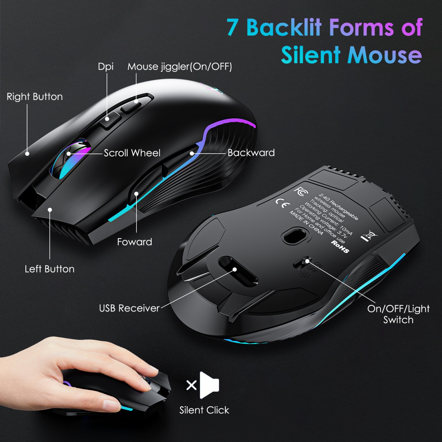 2.4G wireless RGB backlight adjustable keyboard and mouse set Silent mouse anti-shake function anti-stop screen-2.4G keyboard + mouse set
