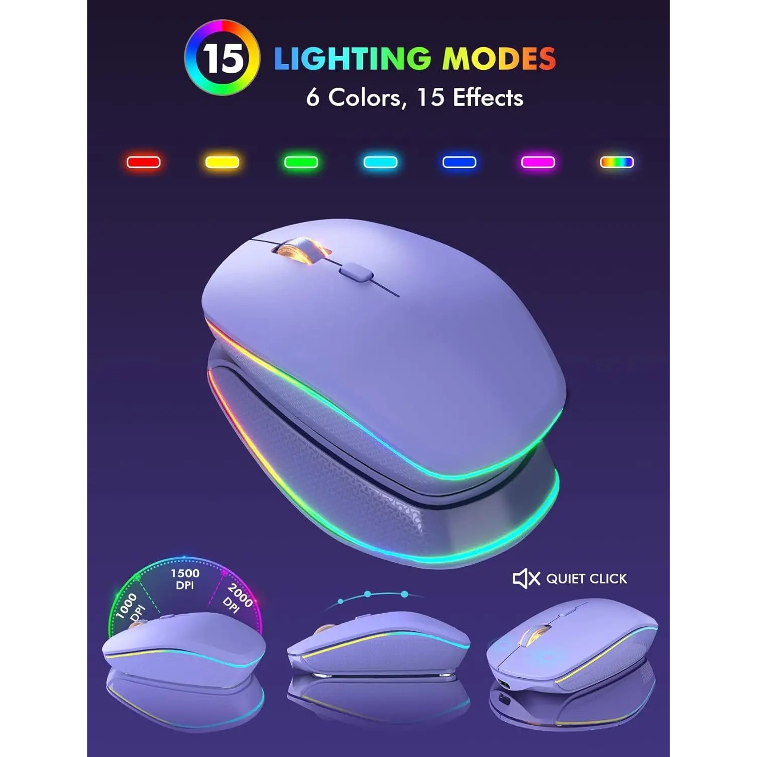 Backlit 2.4G Wireless Keyboard Mouse Combo Rechargeable RGB Full Size Ergonomic Tilt Angle Keys - Mouse + Keyboard - Black