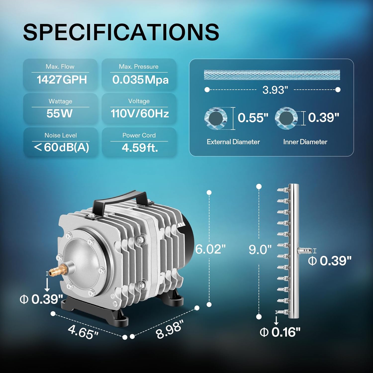 VIVOSUN Commercial Air Pump 1427 GPH 55W 90L/min 12 Outlet for Aquarium, Pond & Hydroponic Systems