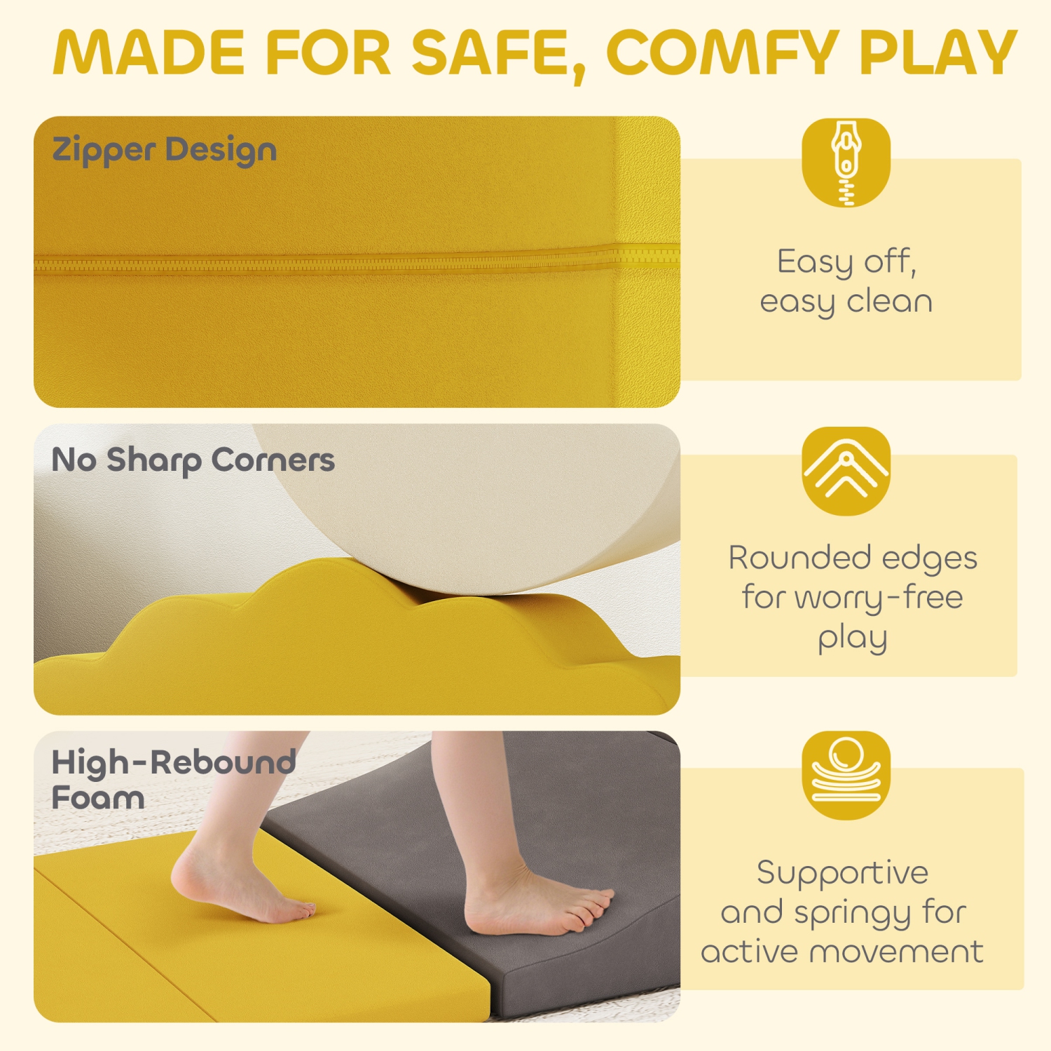 Qaba Baby Soft Play Set, 7-Piece Foam Climbing Blocks Set, Indoor Soft Play Gym Activity Play Set for Crawling, Sliding and Playing, Yellow