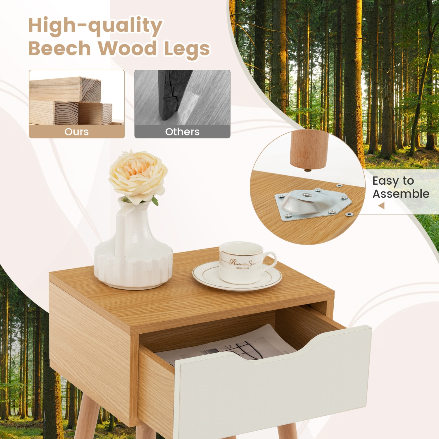 Table de chevet moderne avec tiroir de rangement pour la chambre et le salon