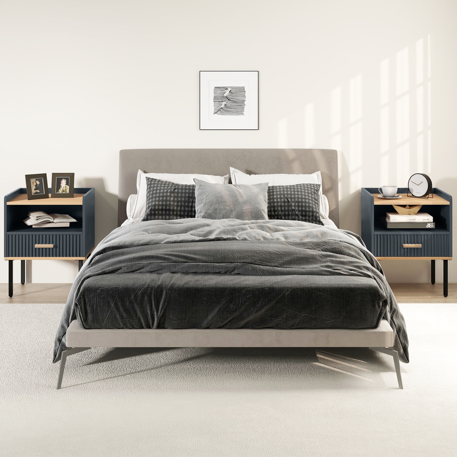 Ensemble de 2 tables de chevet avec tiroir de rangement et tablette ouverte pour la maison