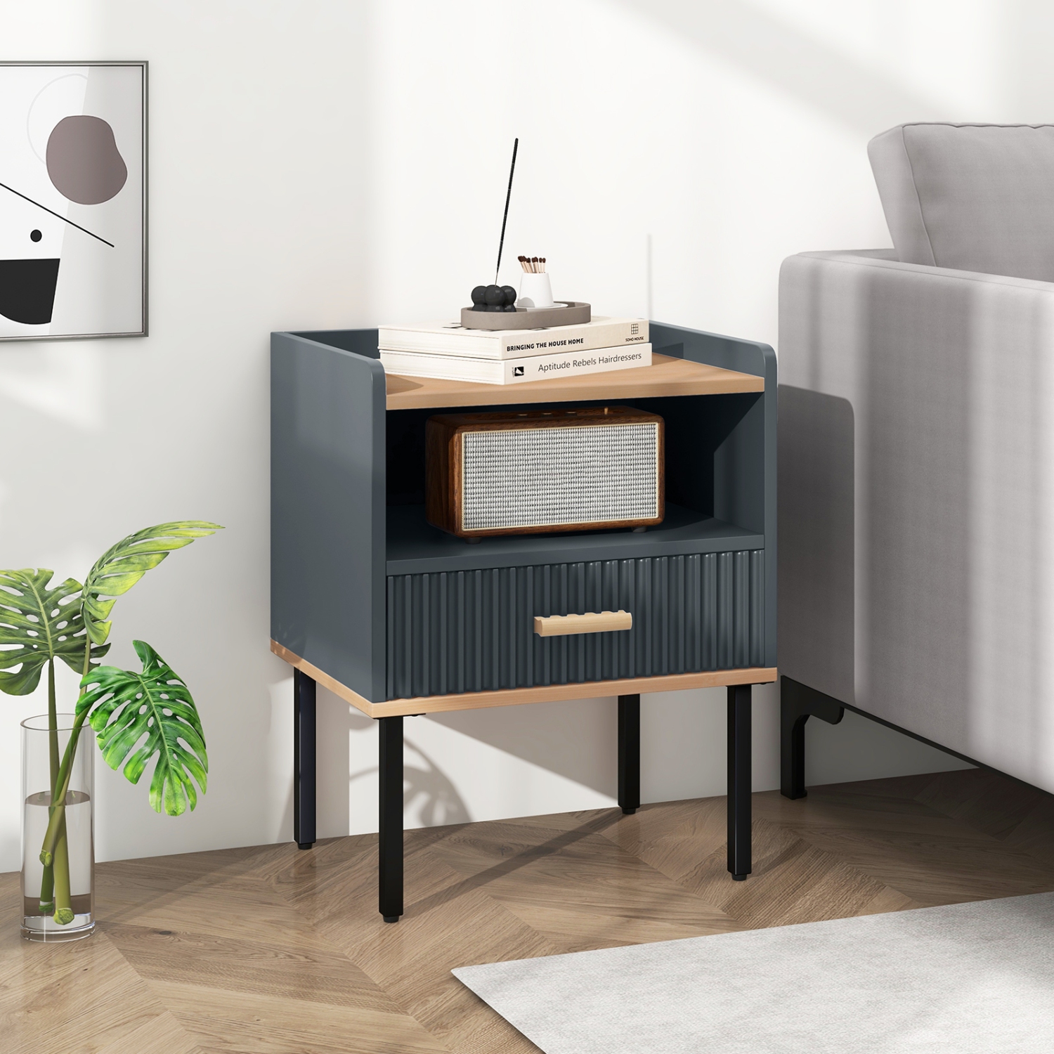 Ensemble de 2 tables de chevet avec tiroir de rangement et tablette ouverte pour la maison