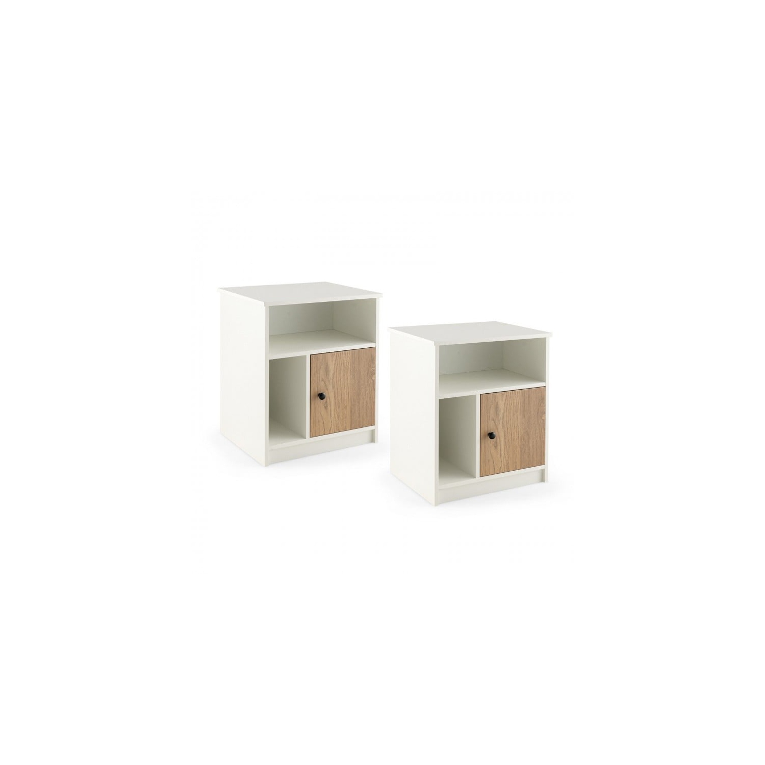 2-Piece Nightstand Set with Cabinet Door and Dual Open Shelves for Storage