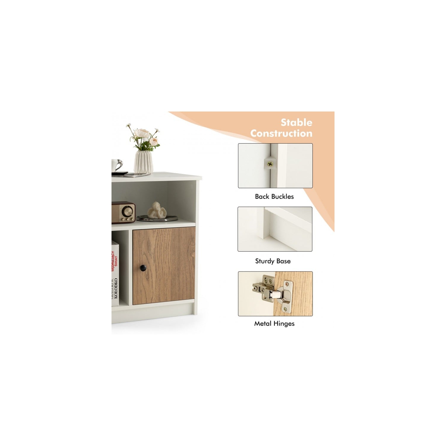 2-Piece Nightstand Set with Cabinet Door and Dual Open Shelves for Storage