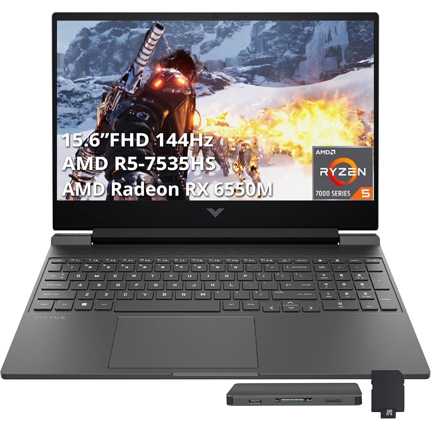 HP Victus 15.6" FHD 144Hz Gaming Laptop,AMD Ryzen 5-7535HS,2TB PCIe SSD,64GB DDR5,AMD Radeon RX 6550M Graphics,Backlit Keyboard,Win 11 Pro,Mica